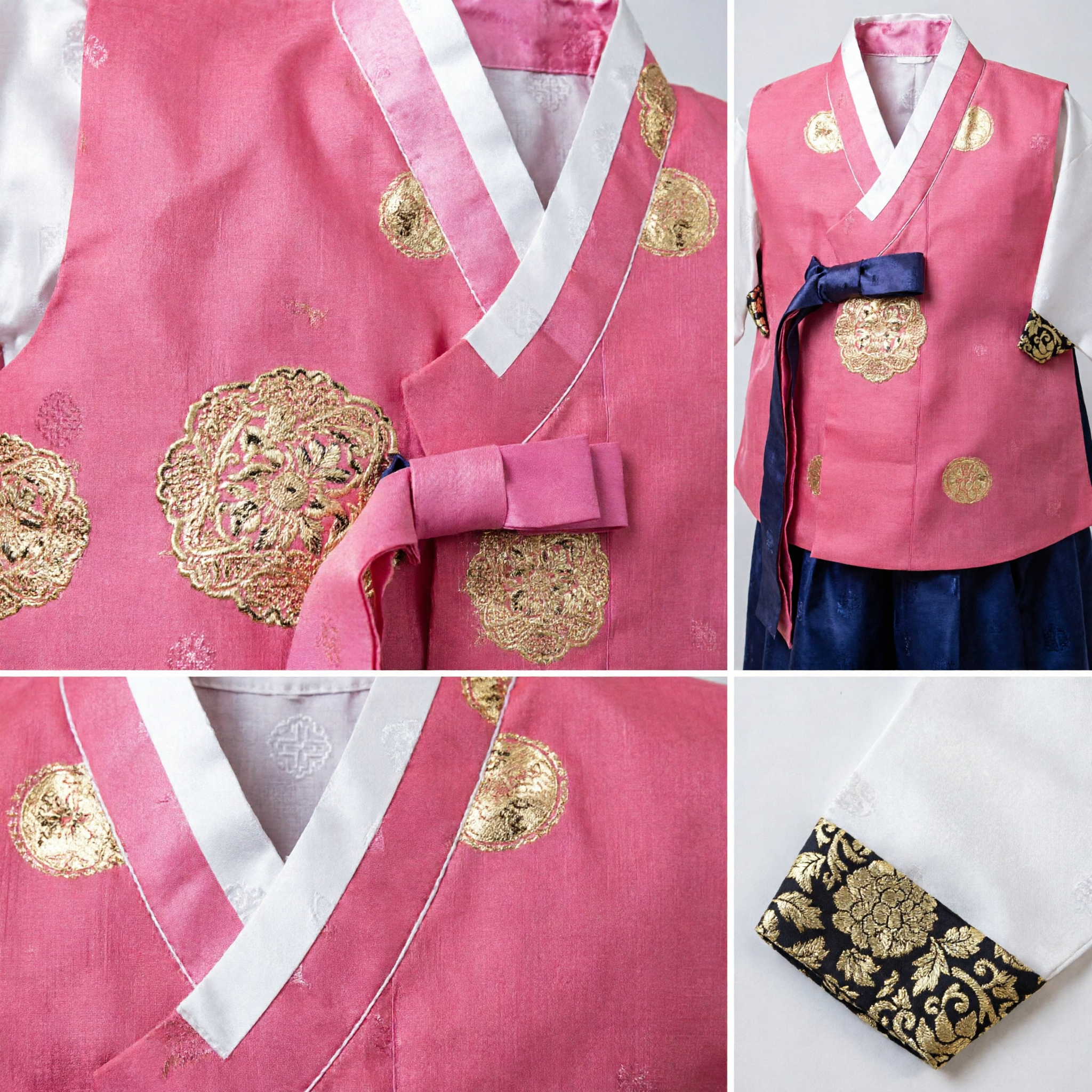 Hanbok Tradicional Coreano Jeogori Rosa com Bordado Dourado Traje Infantil para Doljanchi Casamento e Festivais - Asian Costume