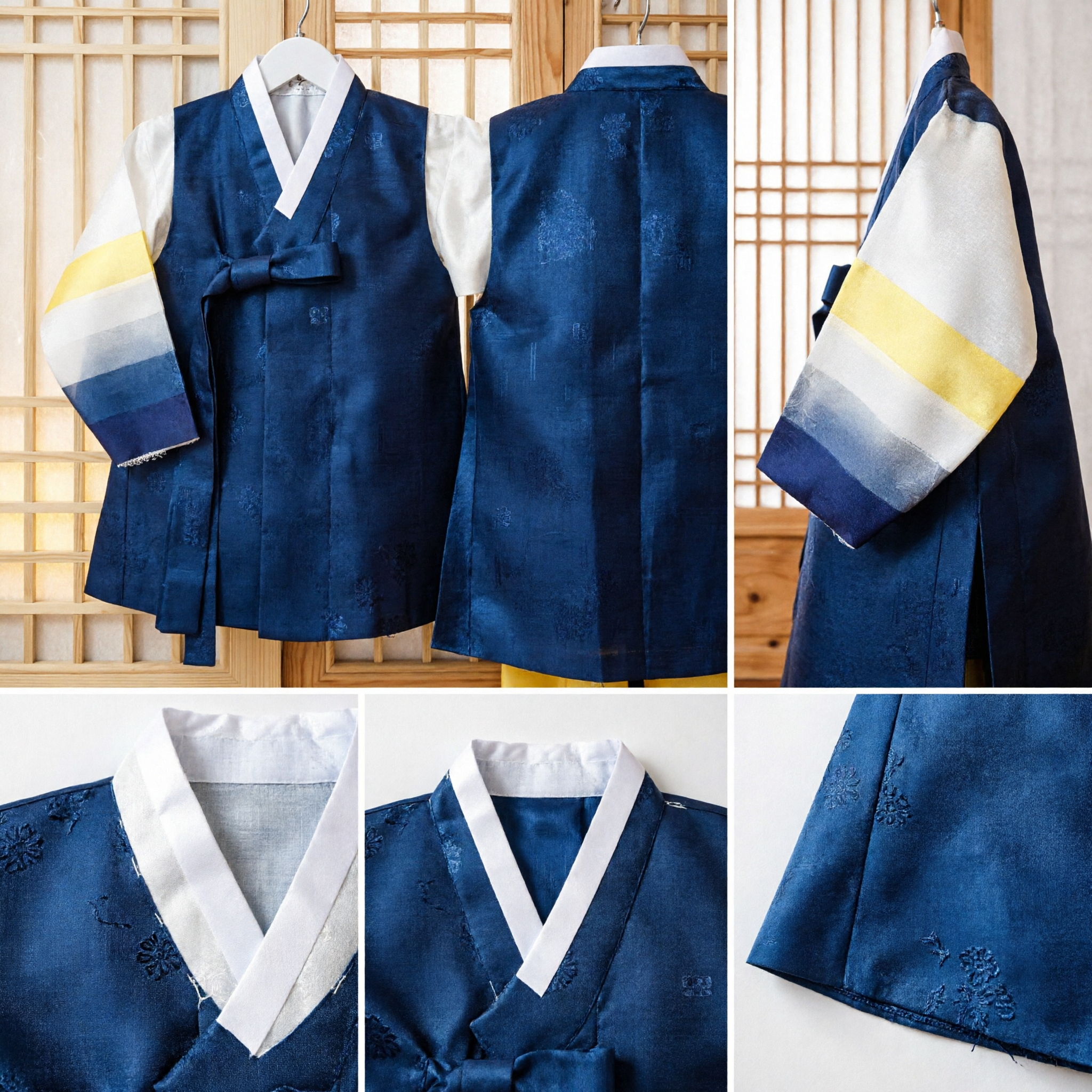 Hanbok traditionnel coréen pour garçons, ensemble gilet bleu avec manches colorées pour première fête d'anniversaire Doljanchi - Asian Costume