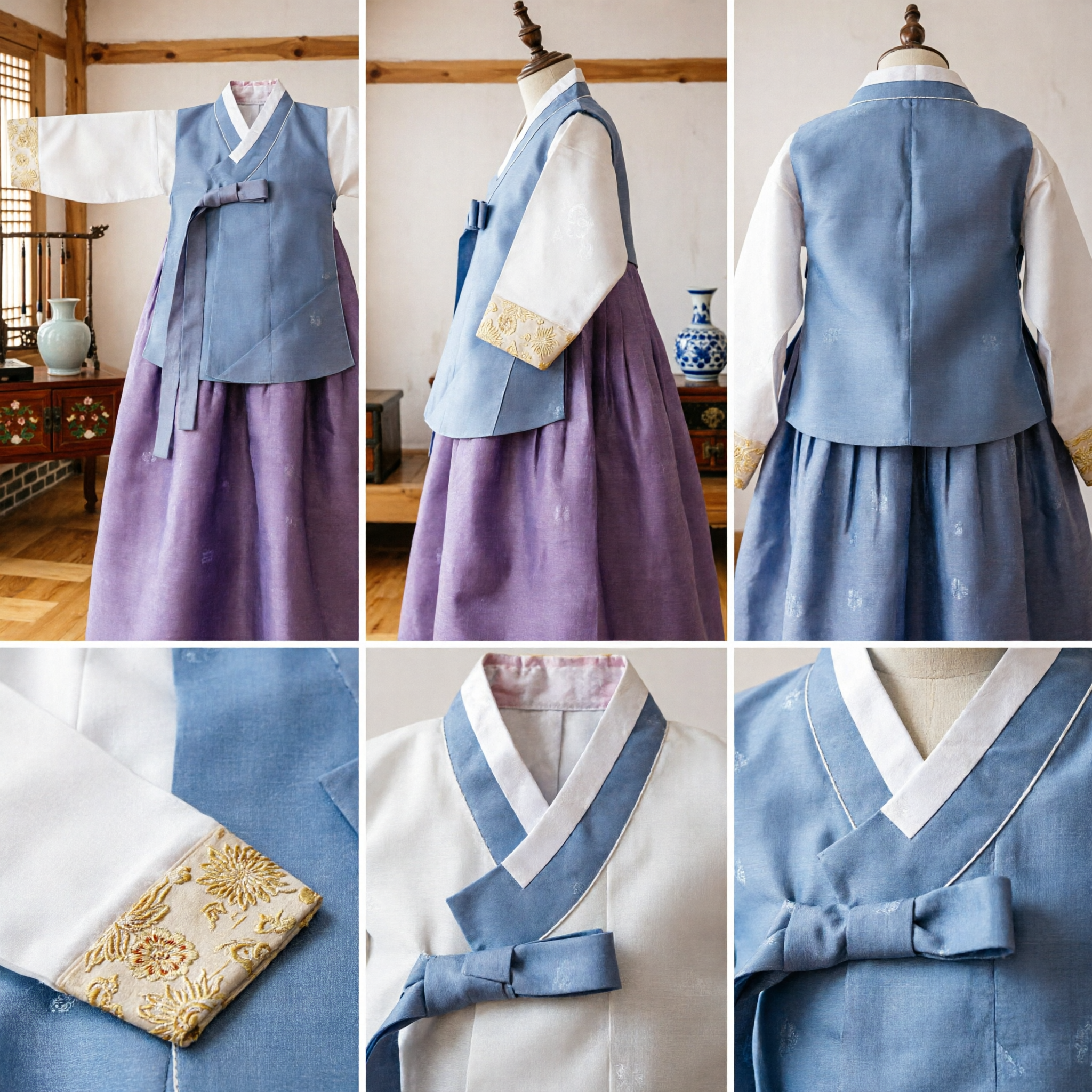 Traditioneel Koreaans Hanbok voor Jongens Lavendelblauwe Vest Set Formeel Kostuum voor Doljanchi Bruiloftsfeest - Asian Costume