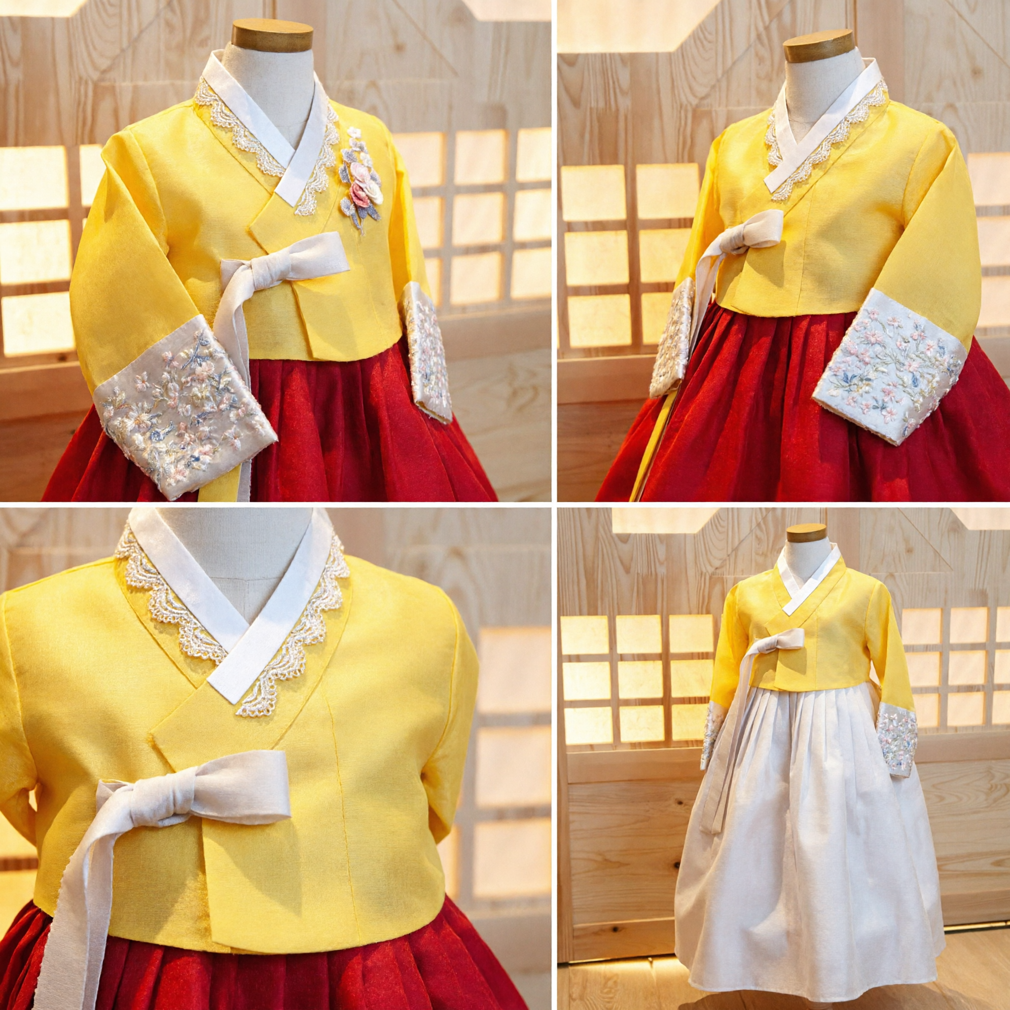 Robe Hanbok traditionnelle coréenne pour filles - Costume haut jaune et jupe rouge pour festivals et mariages - Asian Costume