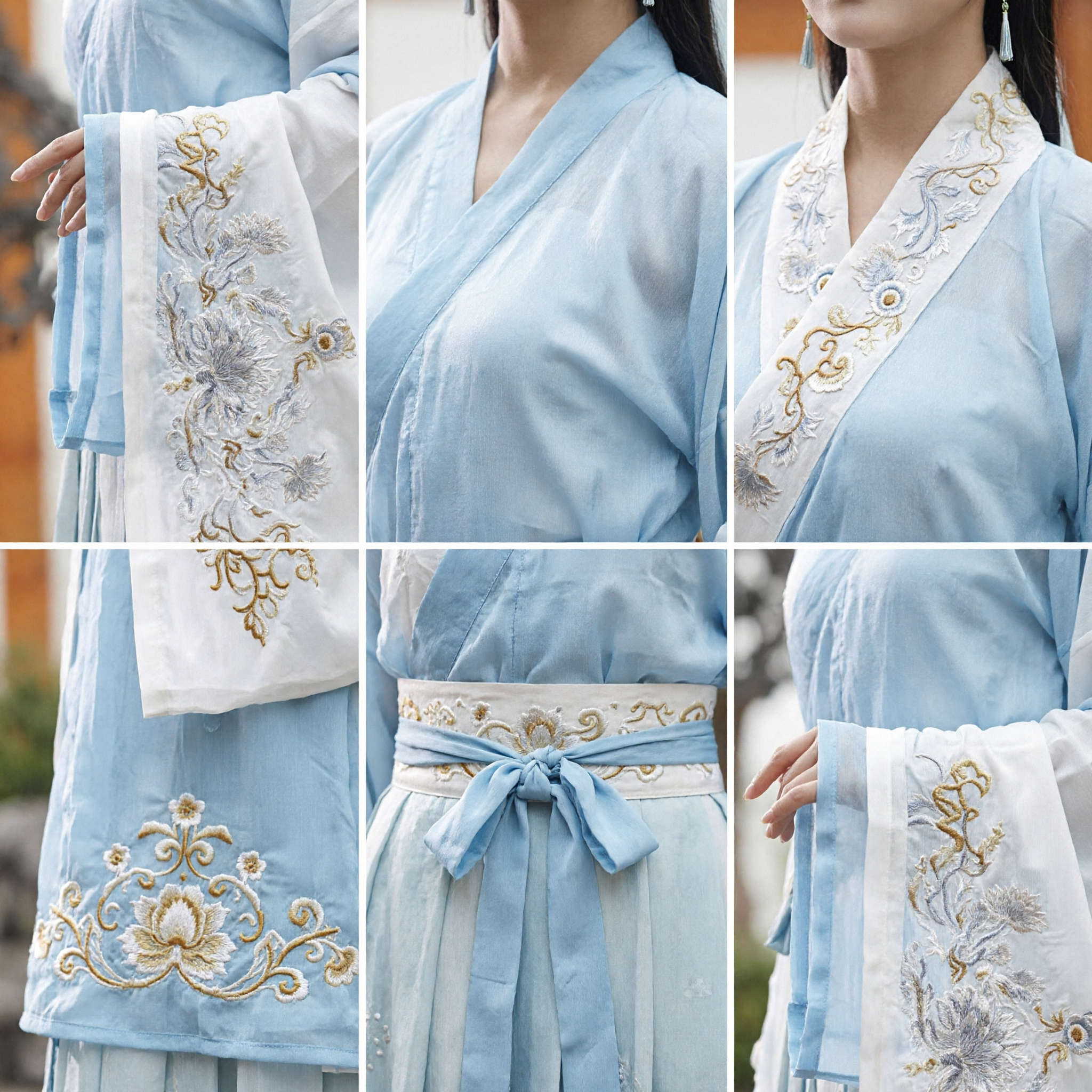 Traje de Fada Hanfu Chinês Tradicional Antigo Vestido Bordado Azul e Branco para Cosplay e Performance Feminina - Asian Costume