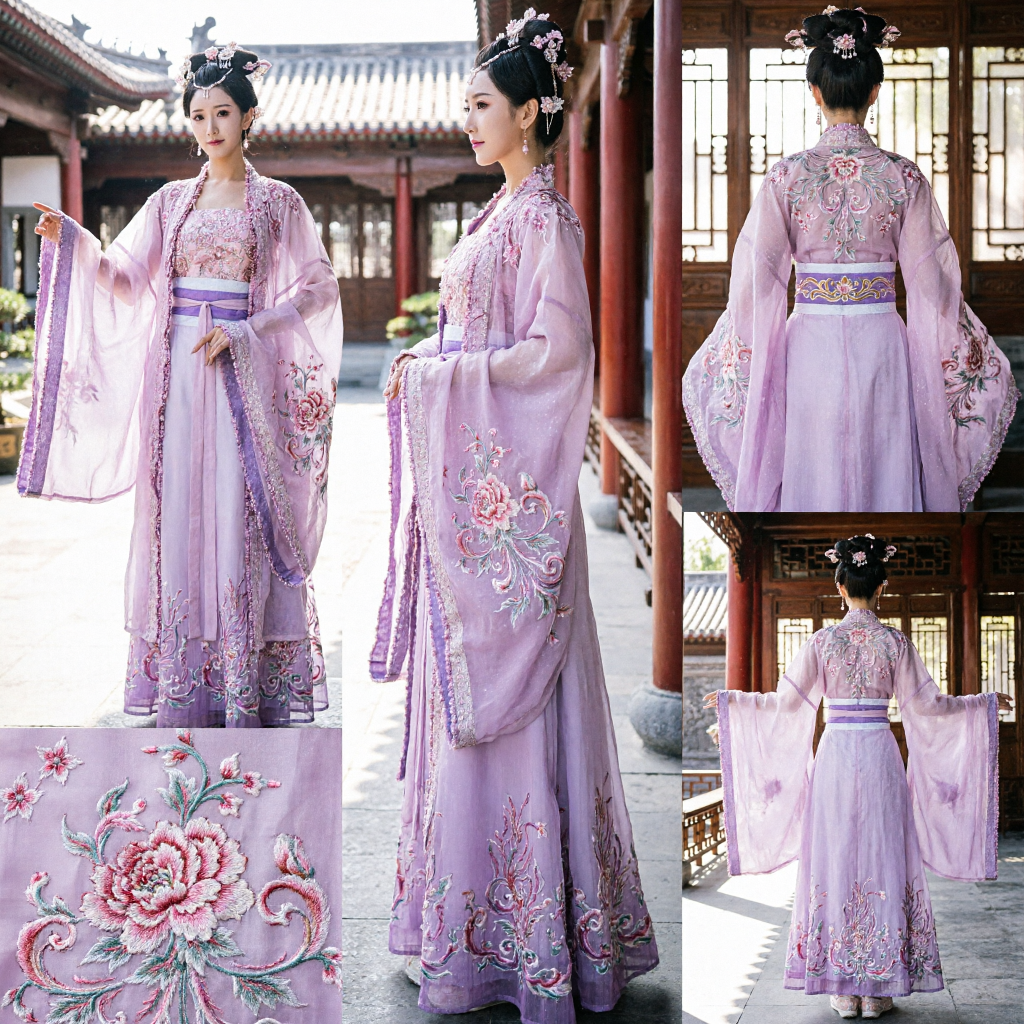 Elegant Roze en Paars Traditioneel Chinees Hanfu Kostuum Oud Geborduurde Fee Jurk voor Vrouwen - Asian Costume