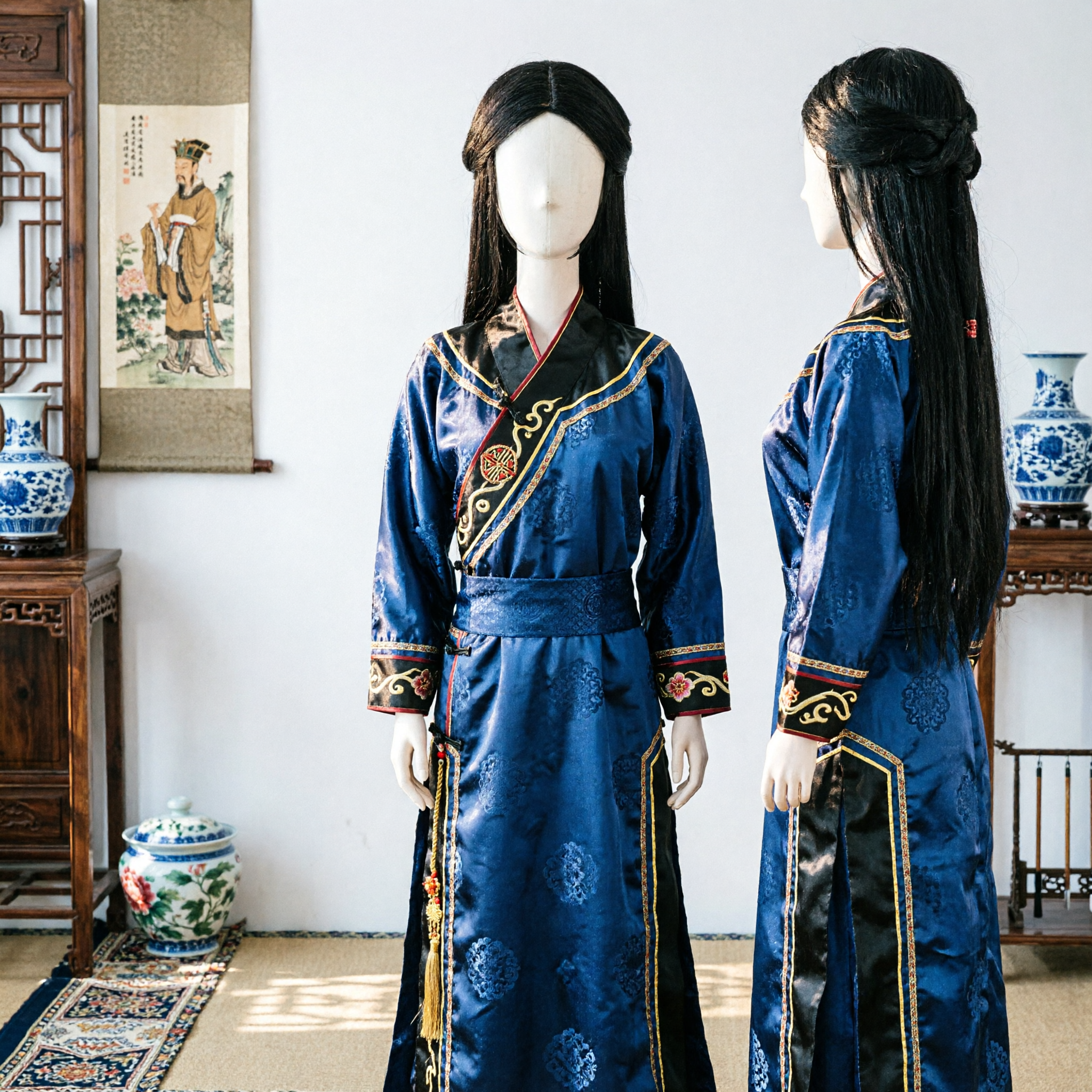 고대 중국 전통 검은색 가발 (여성 한푸 코스프레 코스튬, 궁녀 역사적 헤어피스) - Asian Costume