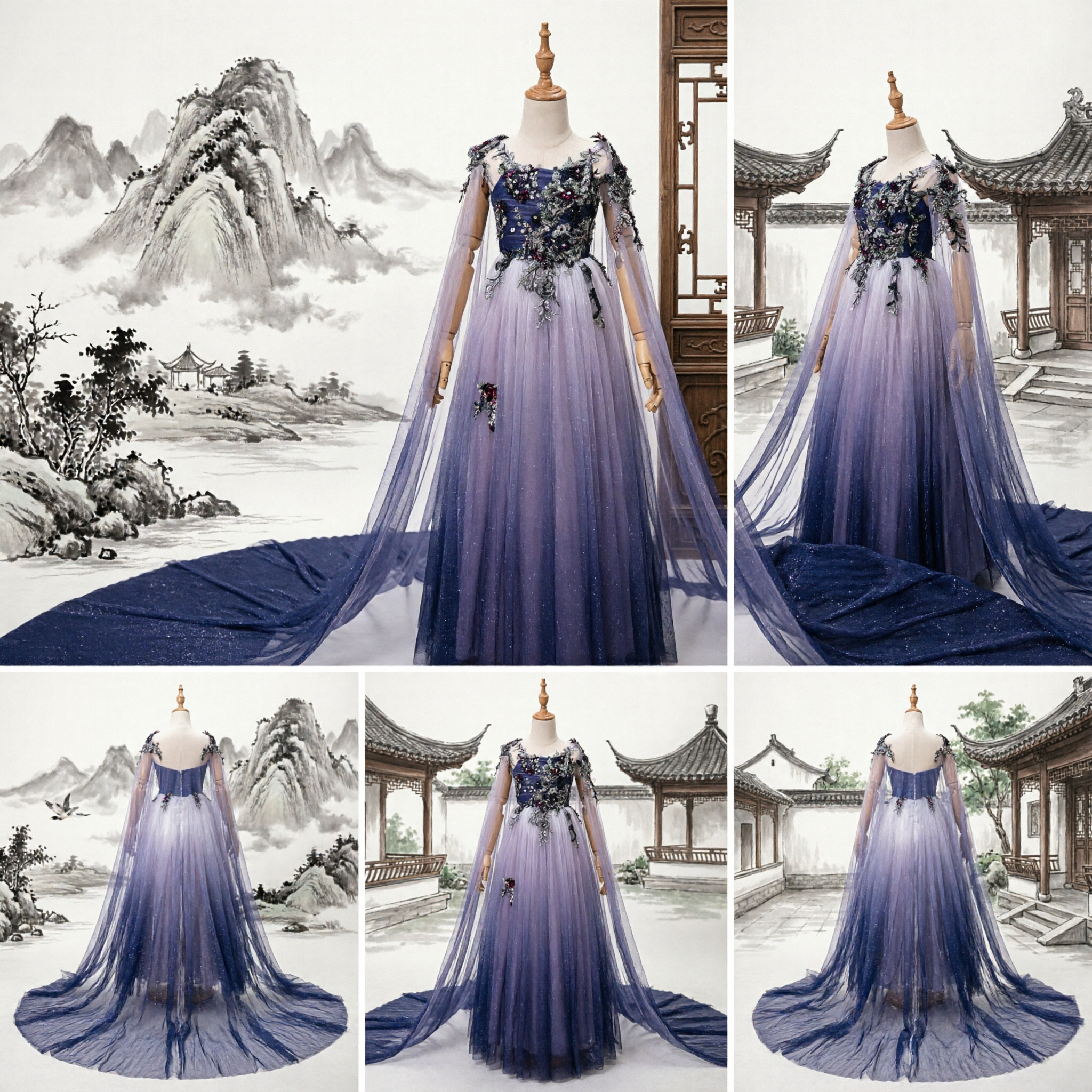 Vestido de Fada Elegante em Gradiente Roxo com Capa, Traje Hanfu para Mulheres, Cosplay e Performance no Palco - Asian Costume