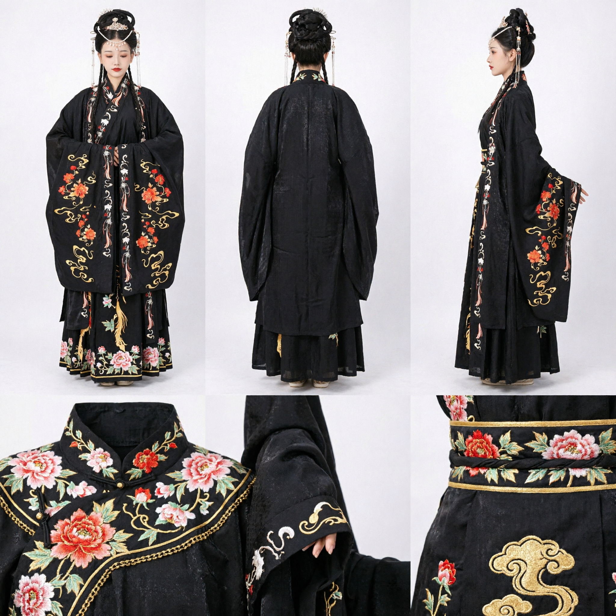 Costume Ancien Hanfu Noir Chinois Traditionnel Robe Élégante Brodée pour Femmes Cosplay Historique et Spectacle - Asian Costume