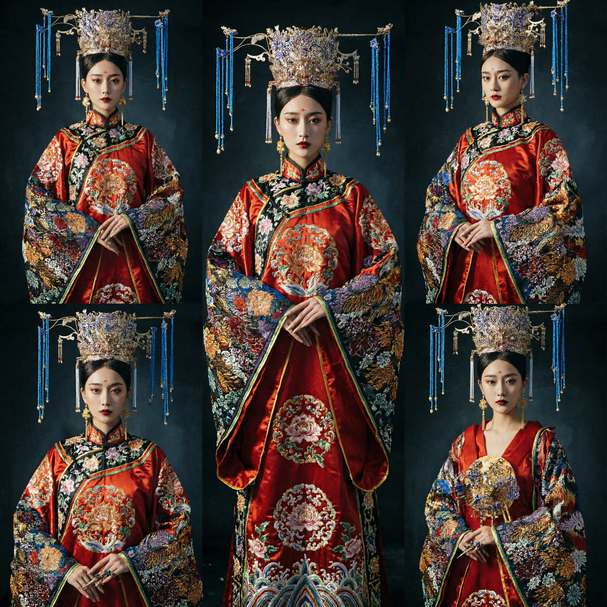 Costume da Antica Imperatrice Cinese Tradizionale Vestito da Sposa Hanfu Rosso per Donne con Set Elaborato di Corona a Fenice e Ventaglio - Asian Costume