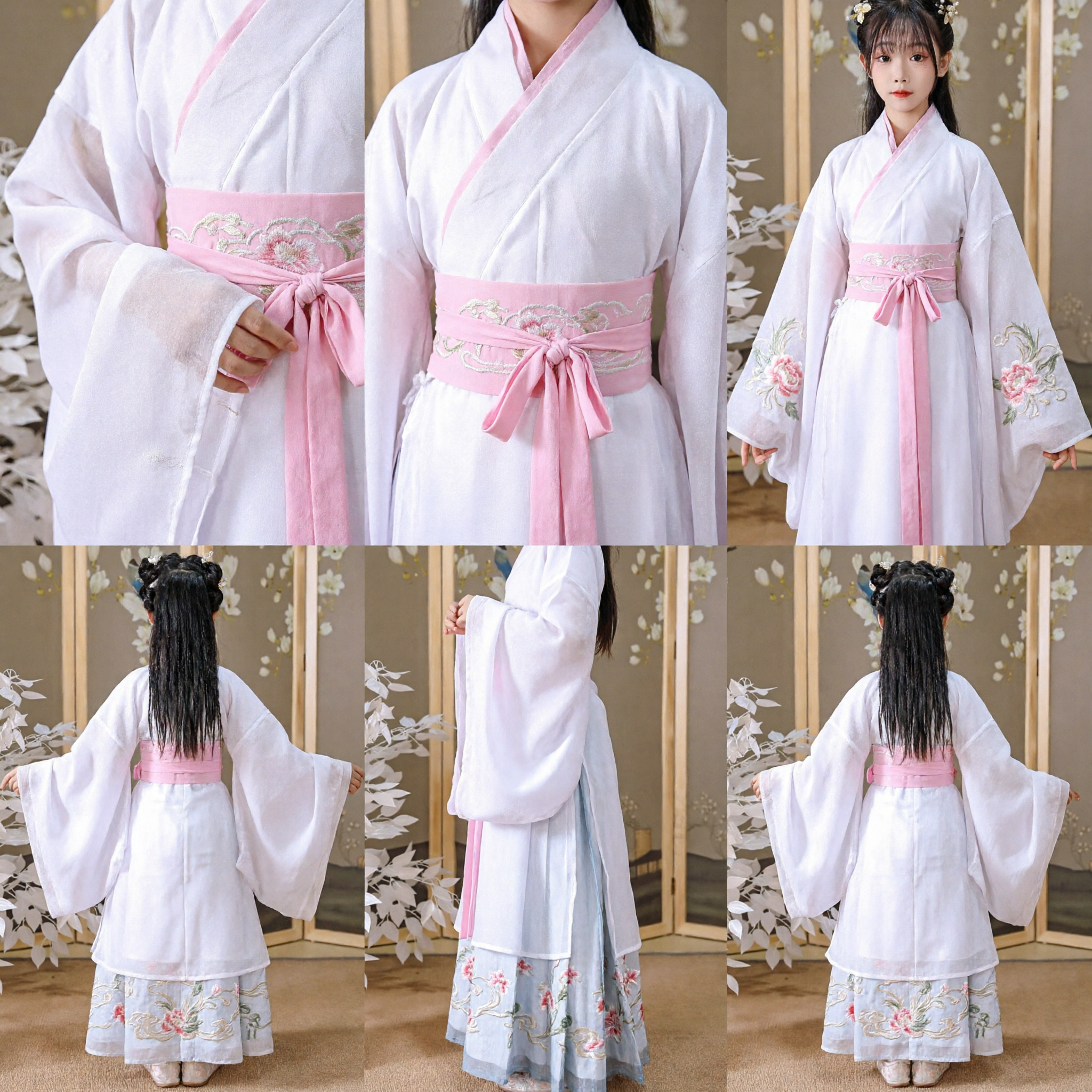 전통 중국 한푸 의상 어린이 고대 공주 요정 드레스 흰색 분홍색 의류 여아용 - Asian Costume