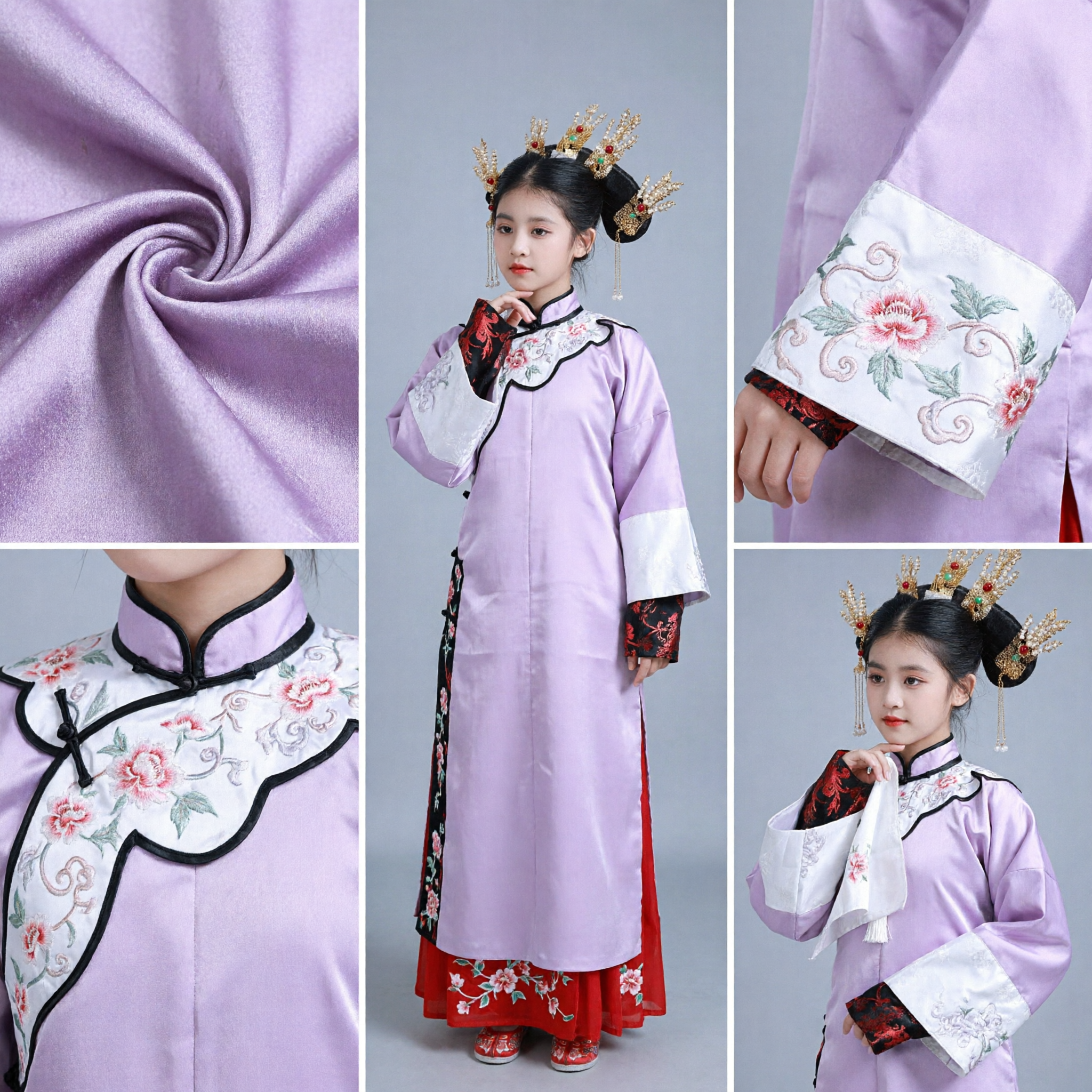Costume ancien chinois pour enfants - Robe Hanfu violette brodée - Tenue traditionnelle de princesse de palais pour filles - Asian Costume