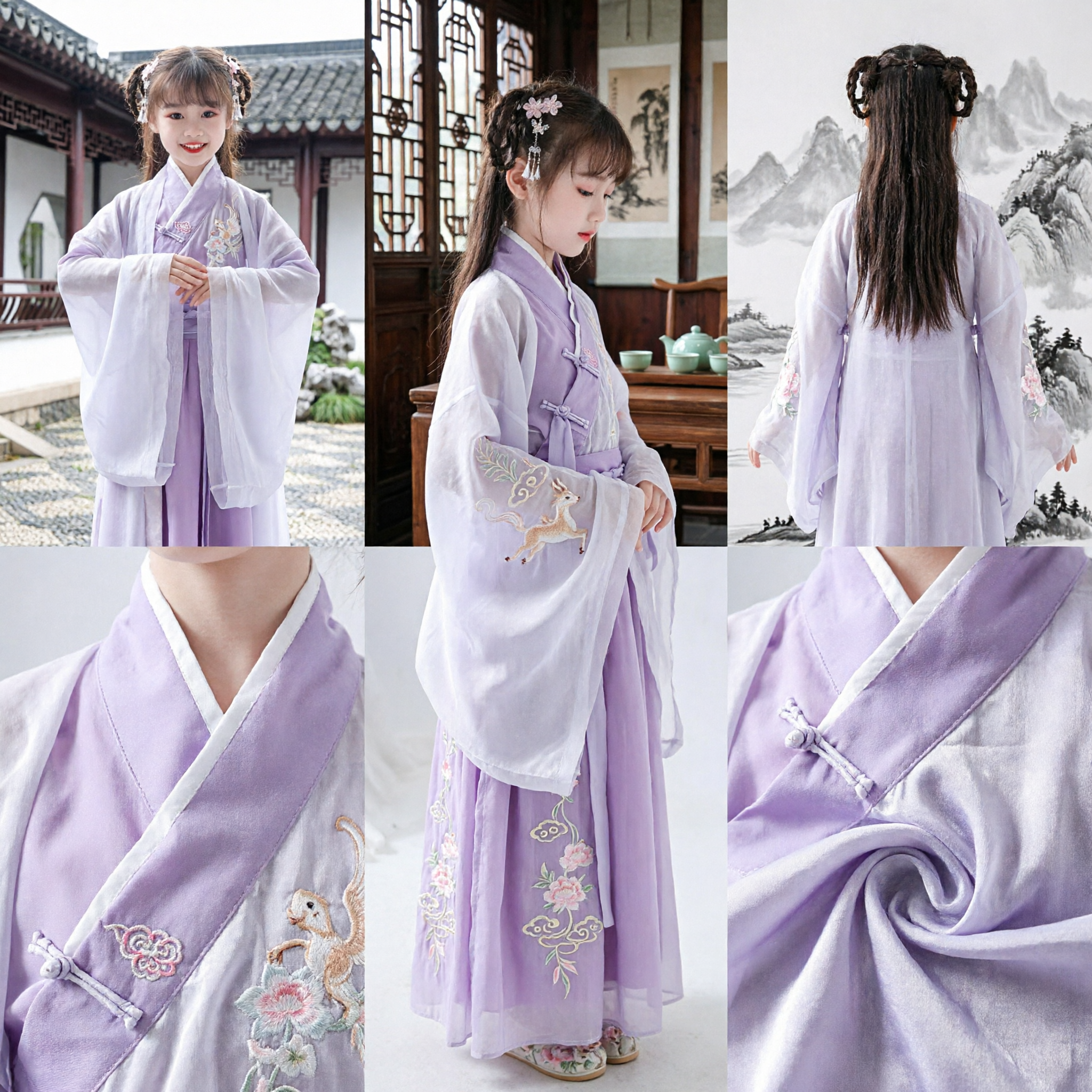 Dziecięca tradycyjna chińska suknia hanfu, starożytny strój wróżki dla dziewczynek, fioletowy strój na występy - Asian Costume