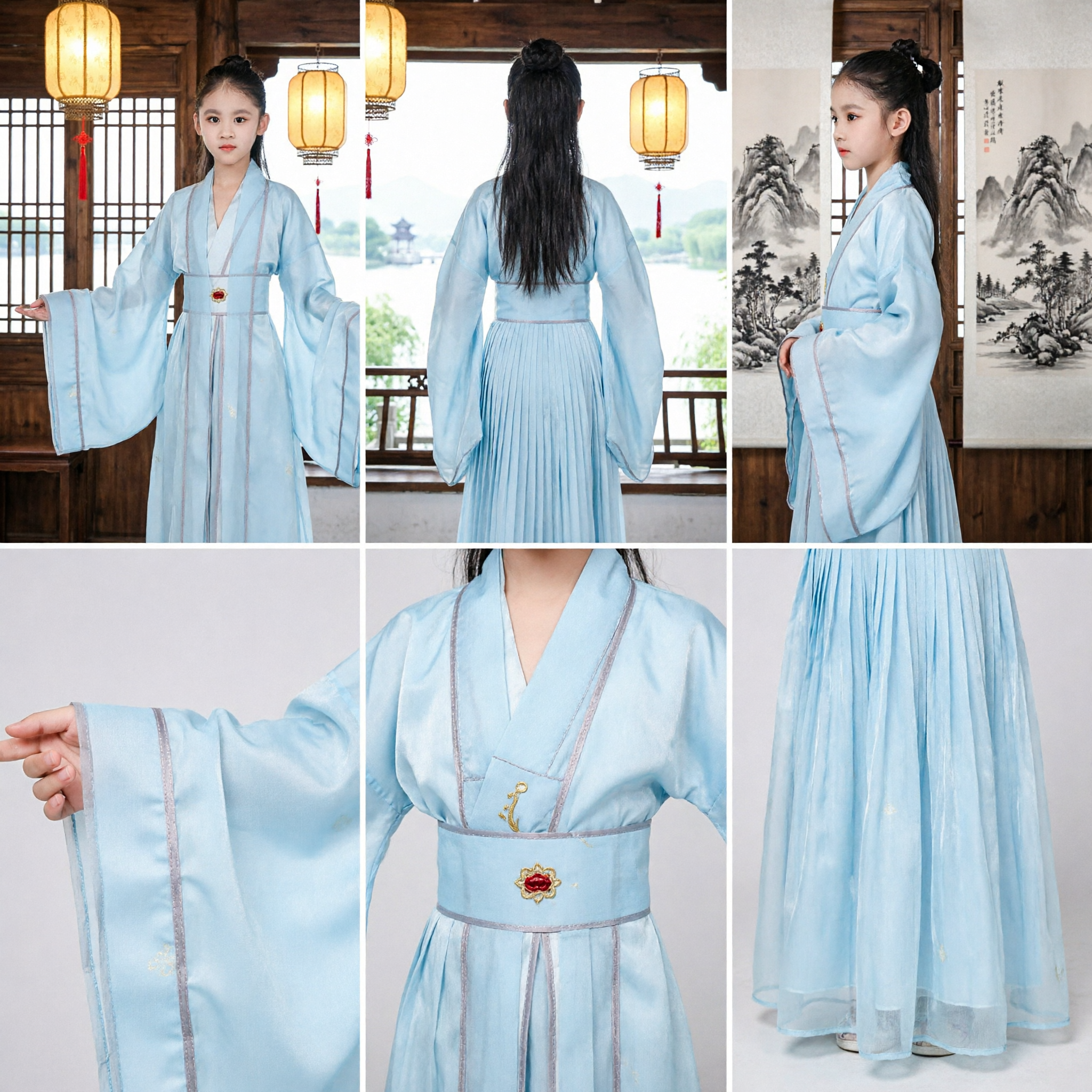 Traditional Chinese Hanfu Costume for Girls Light Blue Ancient Fairy Dress Kids Performance Outfit - Asian Costume