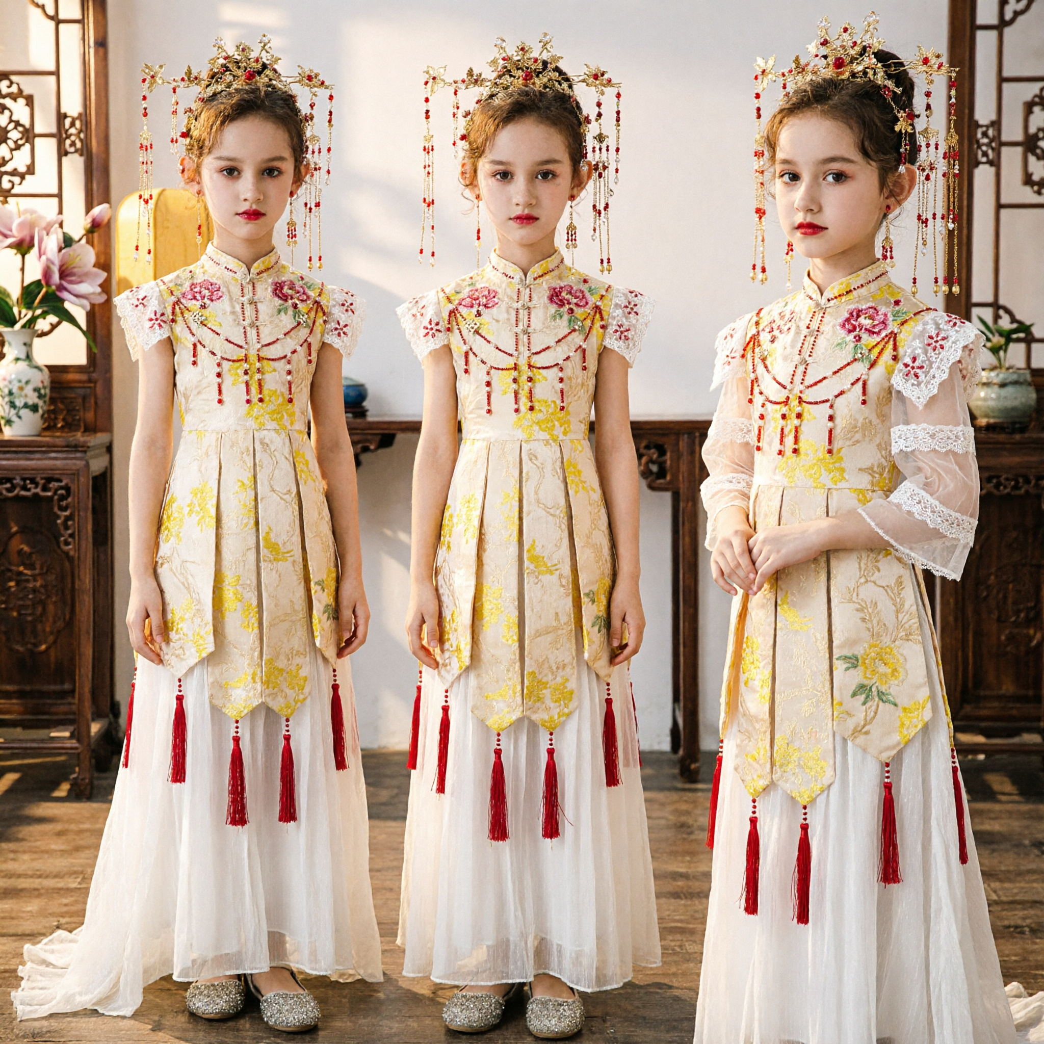Vestido Tradicional Chino Hanfu Qipao para Niñas, Traje Bordado para Bodas, Actuaciones y Fiestas - Asian Costume