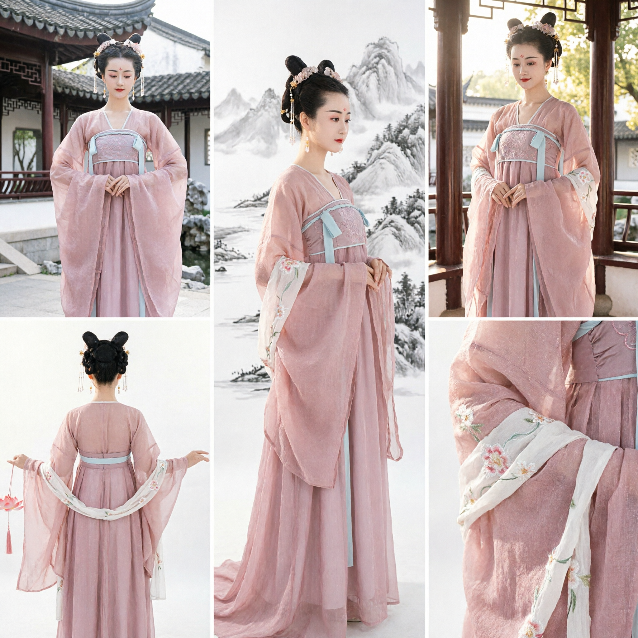 Robe Hanfu élégante rose de la dynastie Tang, costume de fée du palais ancien chinois pour séance photo pour femmes - Asian Costume