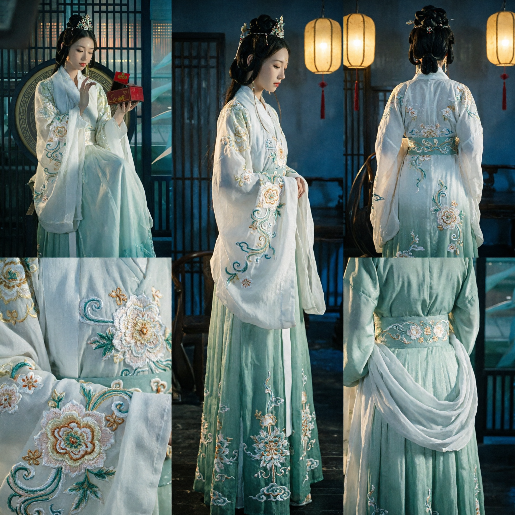 Traditionelles chinesisches Hanfu-Kostüm, antikes Prinzessinnenkleid, grünes besticktes Gewand für Frauen, Periodendrama-Cosplay - Asian Costume