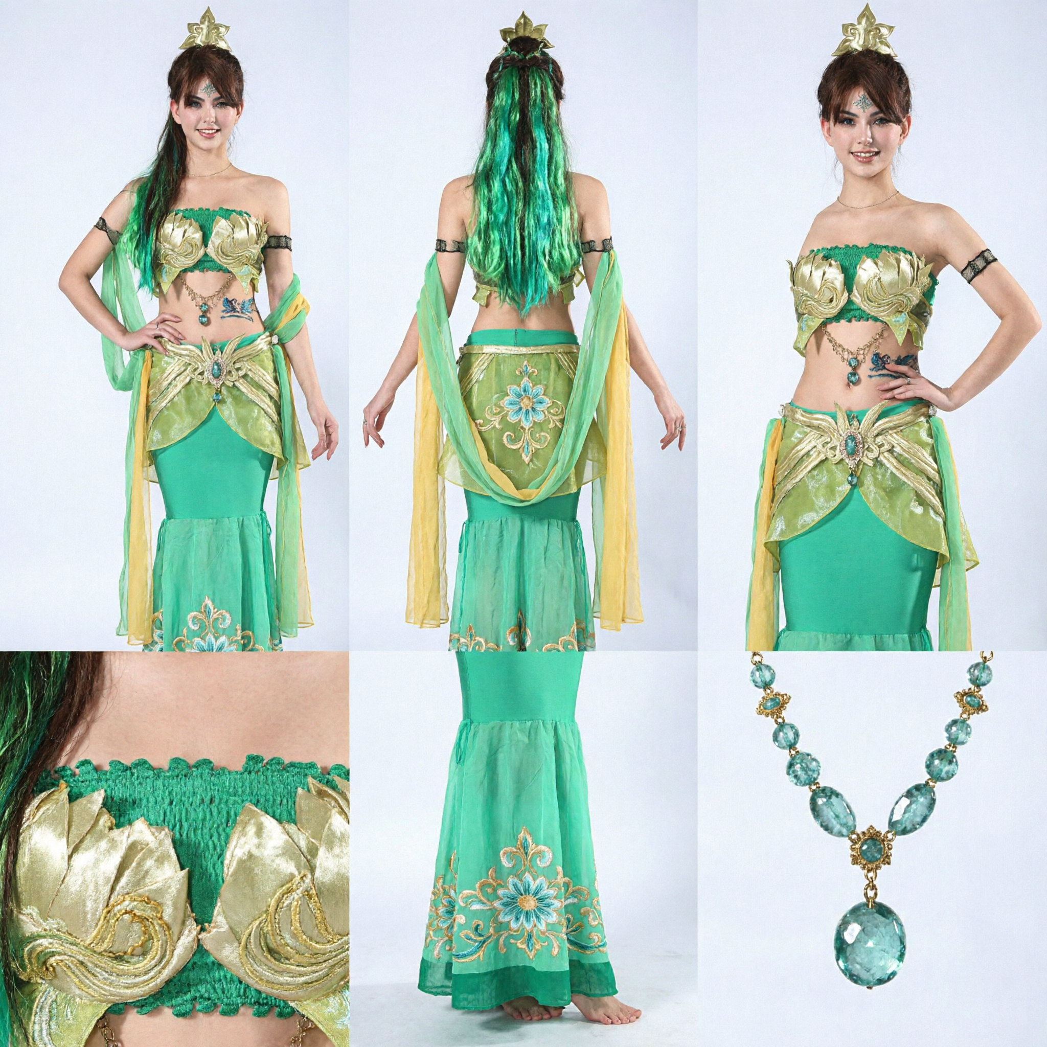 Costume de danse féerique ancien chinois vert pour femmes, tenue fantaisie feuillue pour spectacle sur scène et cosplay - Asian Costume