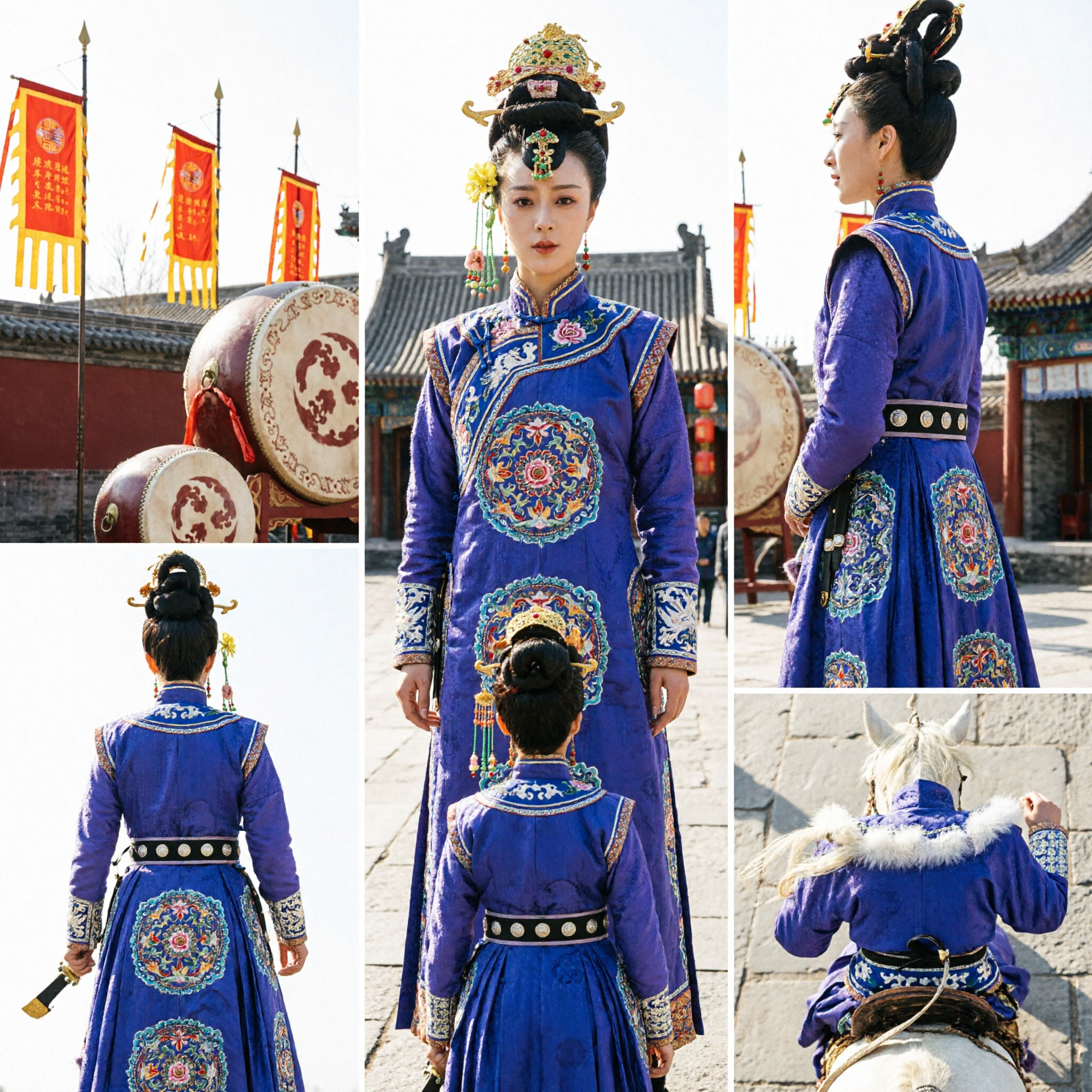 Antikes chinesisches Lila Kriegerprinzessin Kostüm Traditionelles besticktes Hanfu Kleid Set für Frauen Cosplay Auftritt - Asian Costume