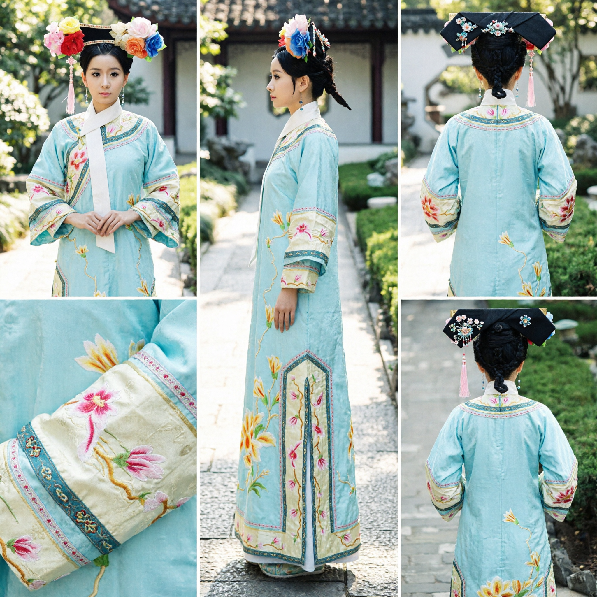 Costume Tradizionale Principessa Dinastia Qing Cinese con Copricapo Floreale per Cosplay e Fotografia Donne - Asian Costume