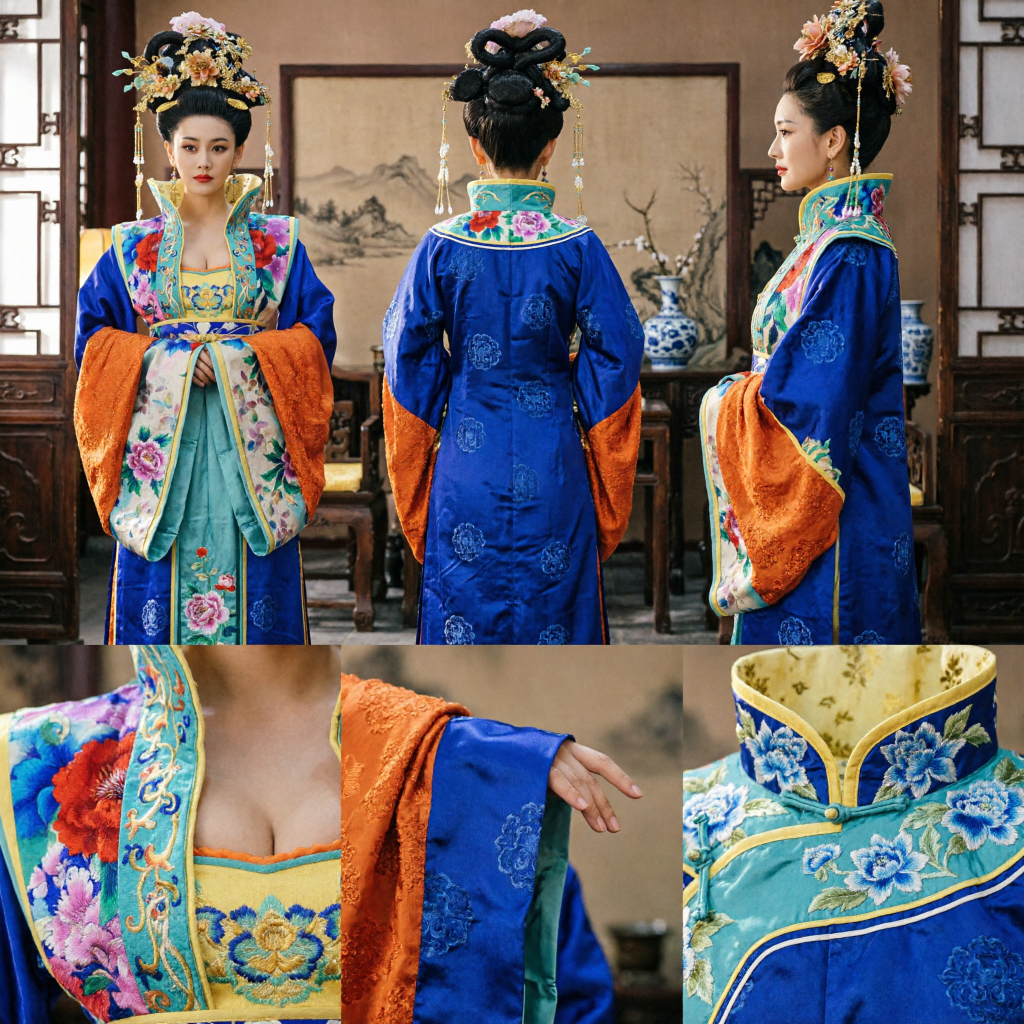 Conjunto Completo de Traje de la Emperatriz de la Antigua Dinastía Tang con Elaborado Tocado para Cosplay y Fotografía de Mujer - Asian Costume