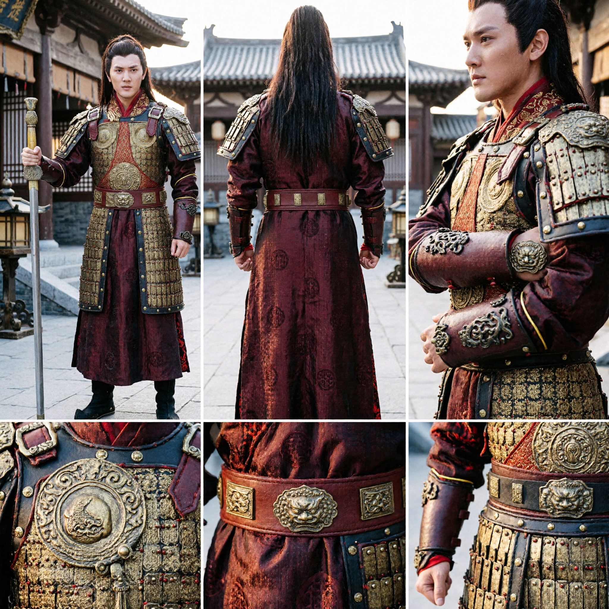 Costume de général ancien chinois pour hommes, ensemble de robe Hanfur de guerrier historique et épéiste pour cosplay et performance sur scène - Asian Costume