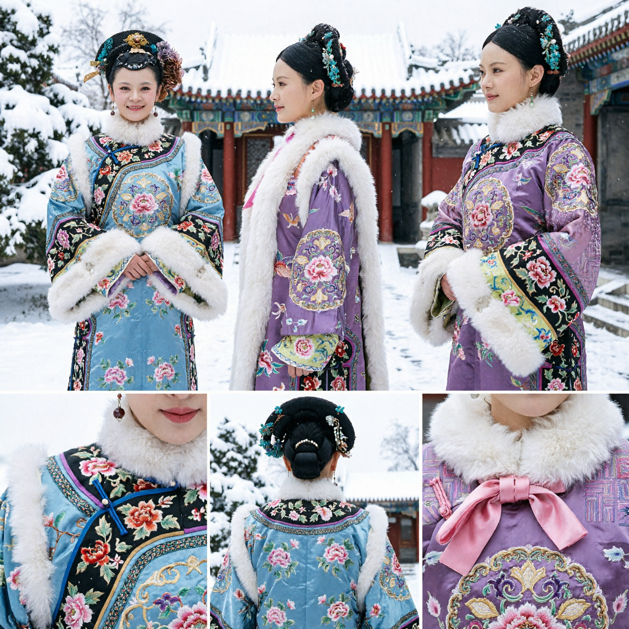 Traje Tradicional Chino de la Emperatriz de la Dinastía Qing Vestido de Corte Manchu con Cuello de Piel para Cosplay de Mujer - Asian Costume