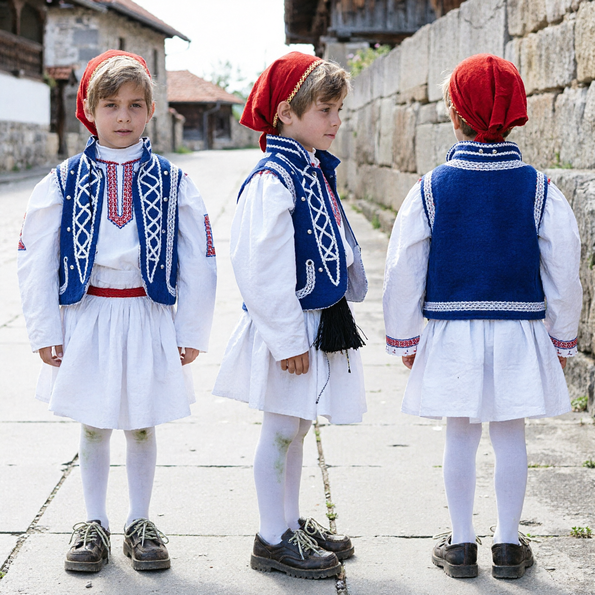 Costume Tradizionale Danza Popolare Europea per Ragazzi Camicia Bianca Gilet Ricamato Blu Abbigliamento per Festival e Spettacoli - Asian Costume