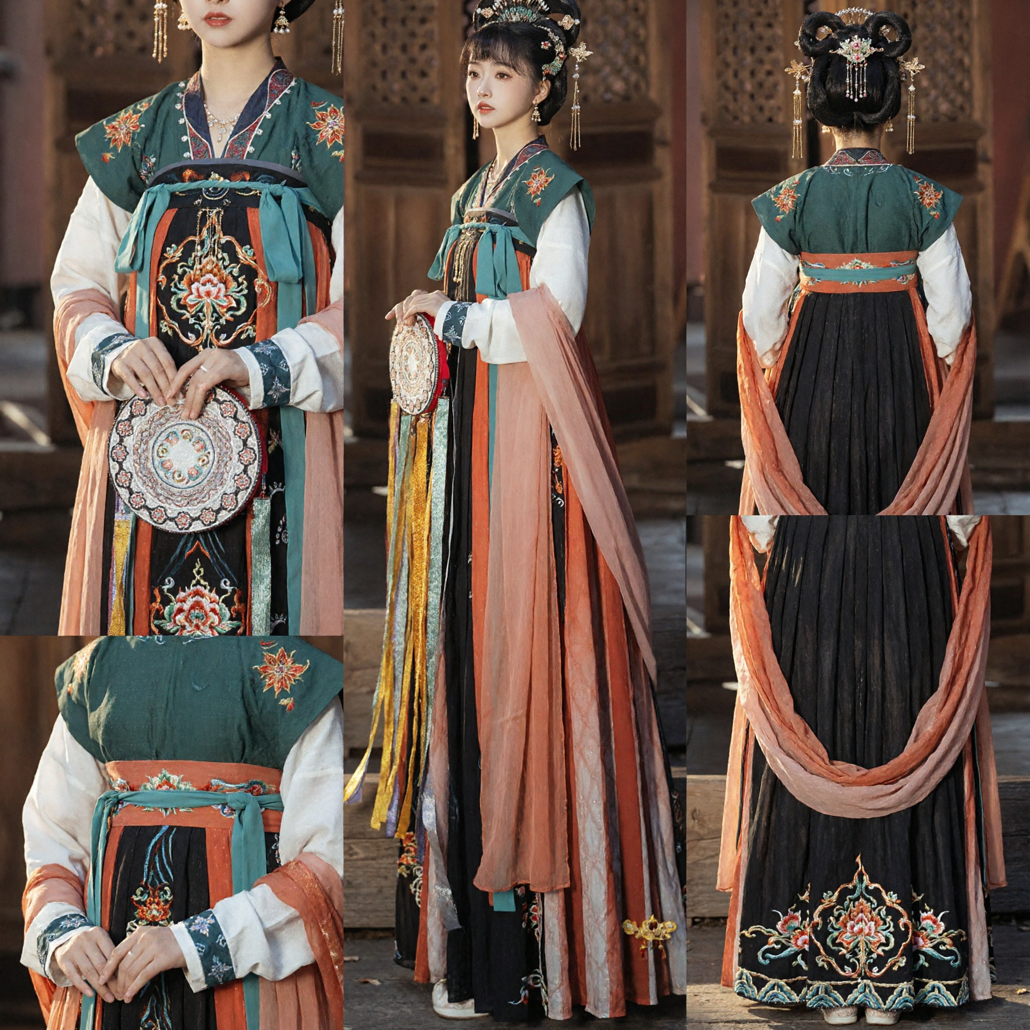 Hanfu Tradizionale Cinese, Costume da Dama di Palazzo della Dinastia Tang, Veste Antica Verde Ricamata per Donne Cosplay - Asian Costume