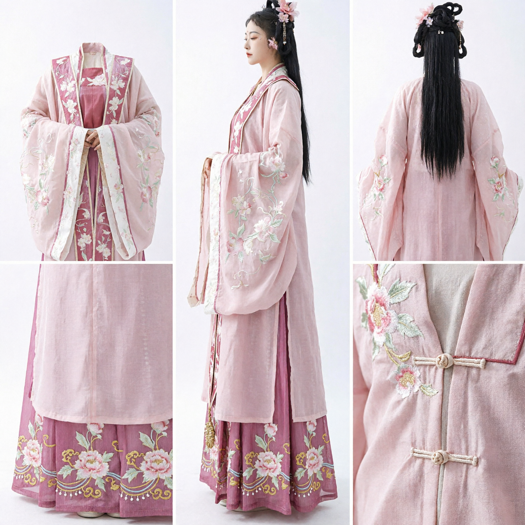 Elegant Roze Hanfu Traditioneel Chinese Oud Kostuum Bloemenborduursel Wijde Mouwen Feejurk voor Vrouwen Fotografie - Asian Costume