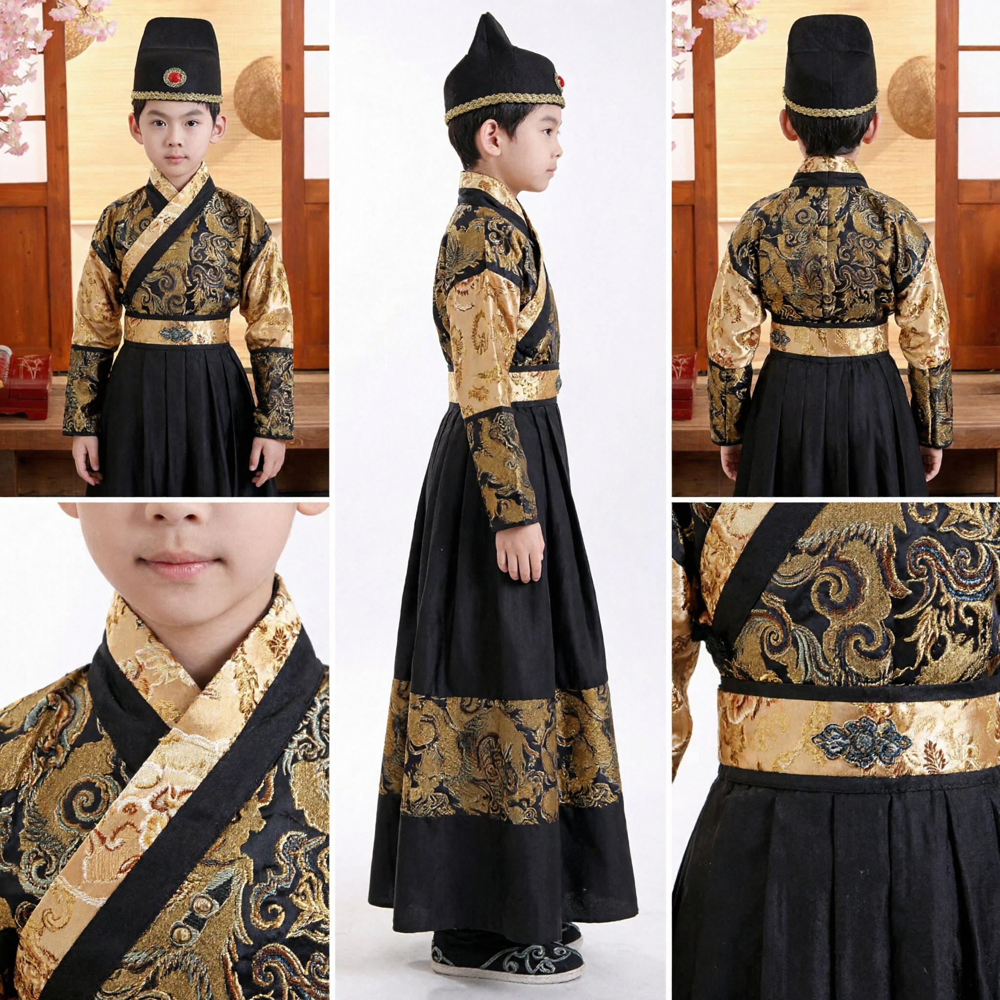 Traje Hanfu Tradicional Chinês para Meninos Robe de Dragão de Oficial da Dinastia Ming Roupa Antiga de Estudioso para Performance - Asian Costume