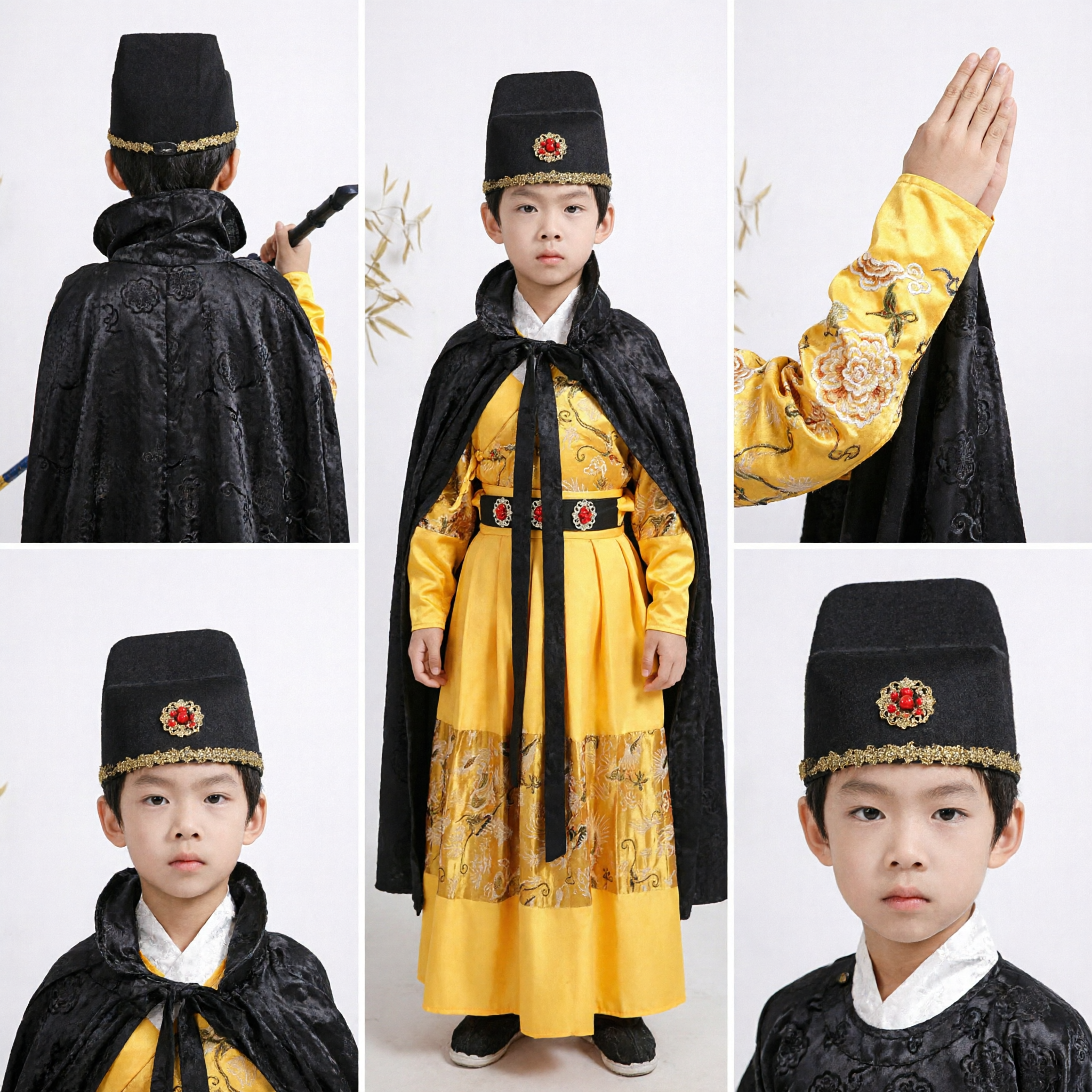 아동 고대 중국 검객 의상 황제의 로브 검은 망토 코스튬 남아용 - Asian Costume