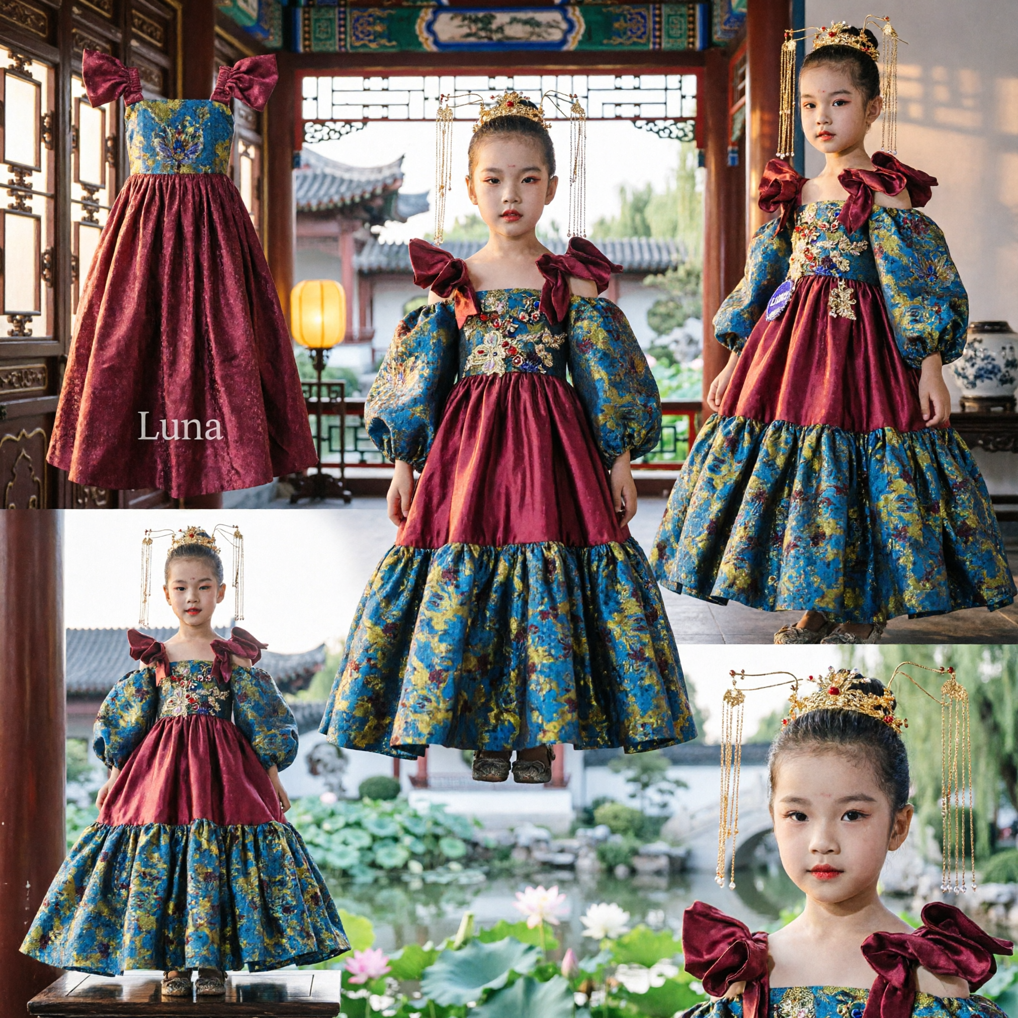 Traditionelles chinesisches Hanfu-Kleid für Kinder, Tang-Dynastie Blumen-Prinzessinnenkostüm für Mädchen-Bühnenauftritte - Asian Costume