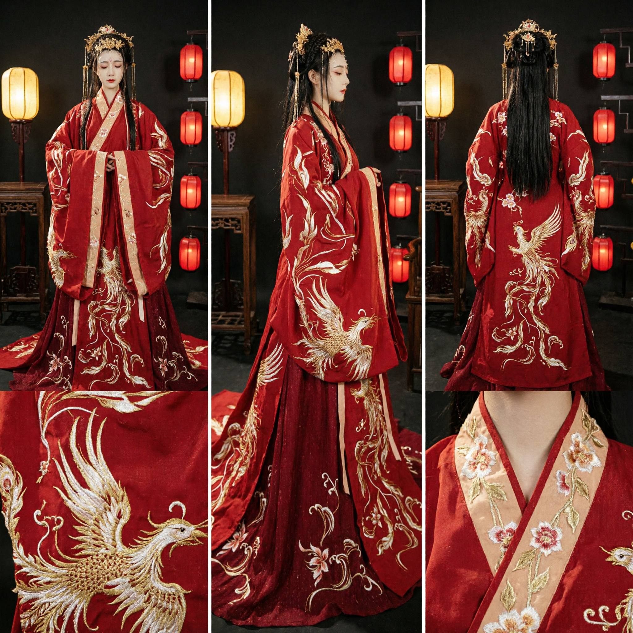 Traditionelles rotes chinesisches Hochzeits-Hanfu, antikes Kaiserinnenkostüm, goldbesticktes Abendkleid für Damen - Asian Costume