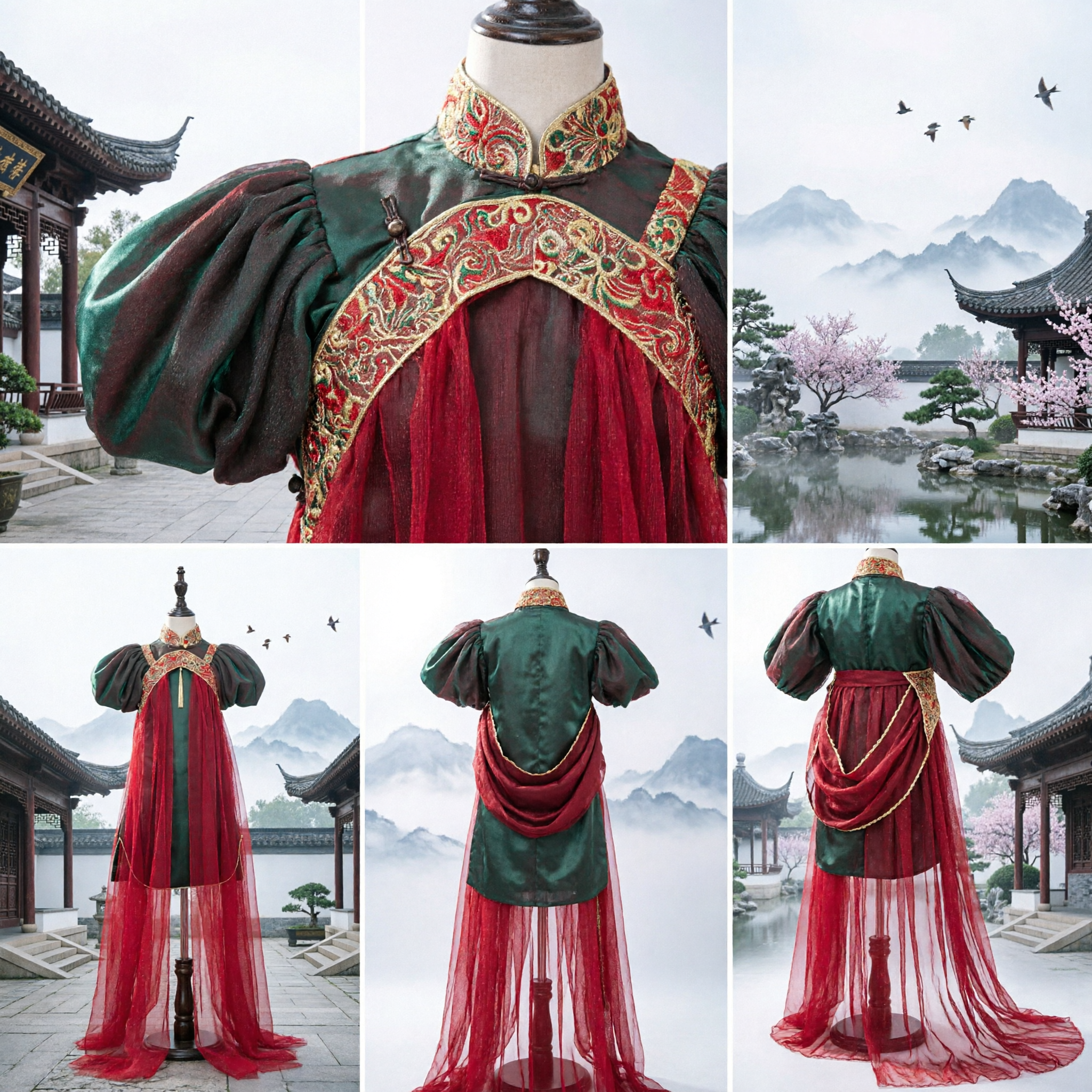 여성 코스플레이용 전통 중국 무협 코스튬 고대 여검사 드레스 레드 자수 한푸 - Asian Costume