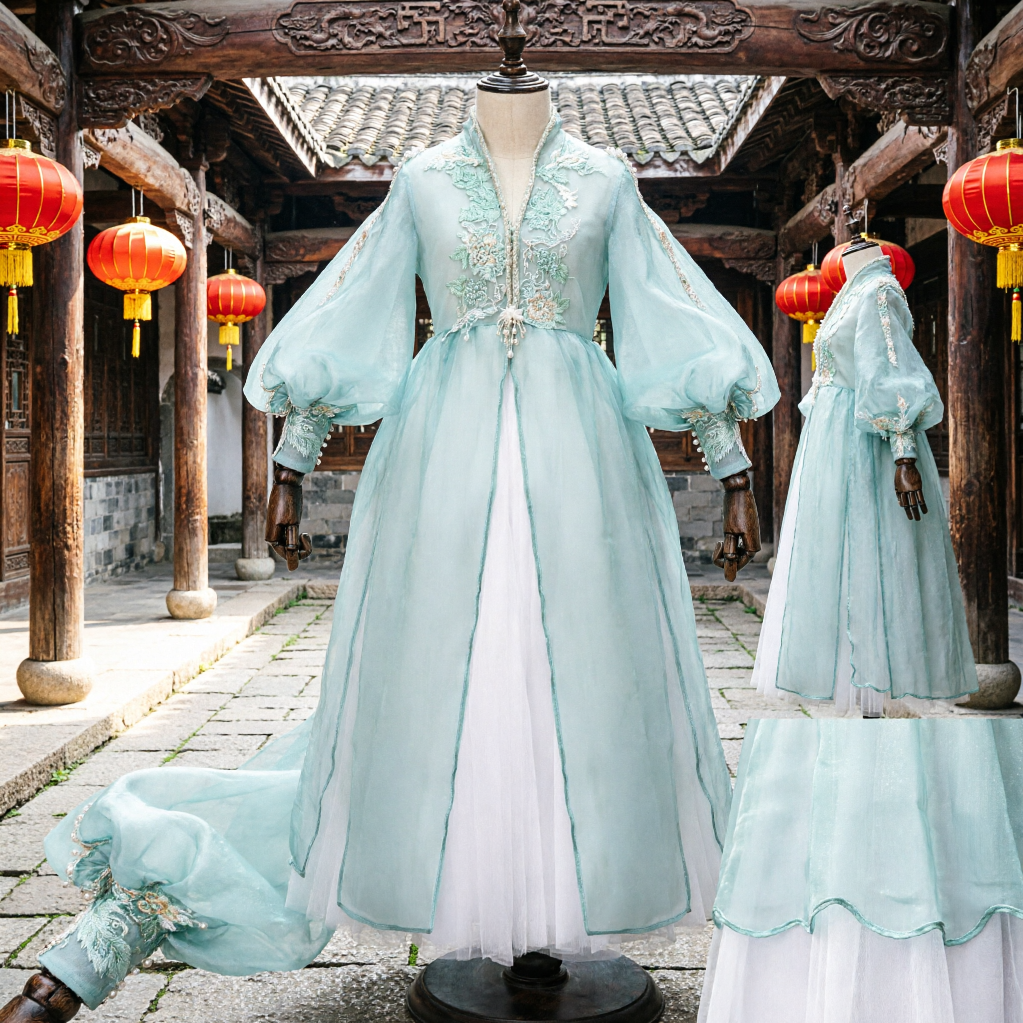 Traje Tradicional Chino Hanfu para Mujeres, Vestido de Hada Antiguo Azul con Bordado y Manga Ancha para Cosplay y Escenario - Asian Costume