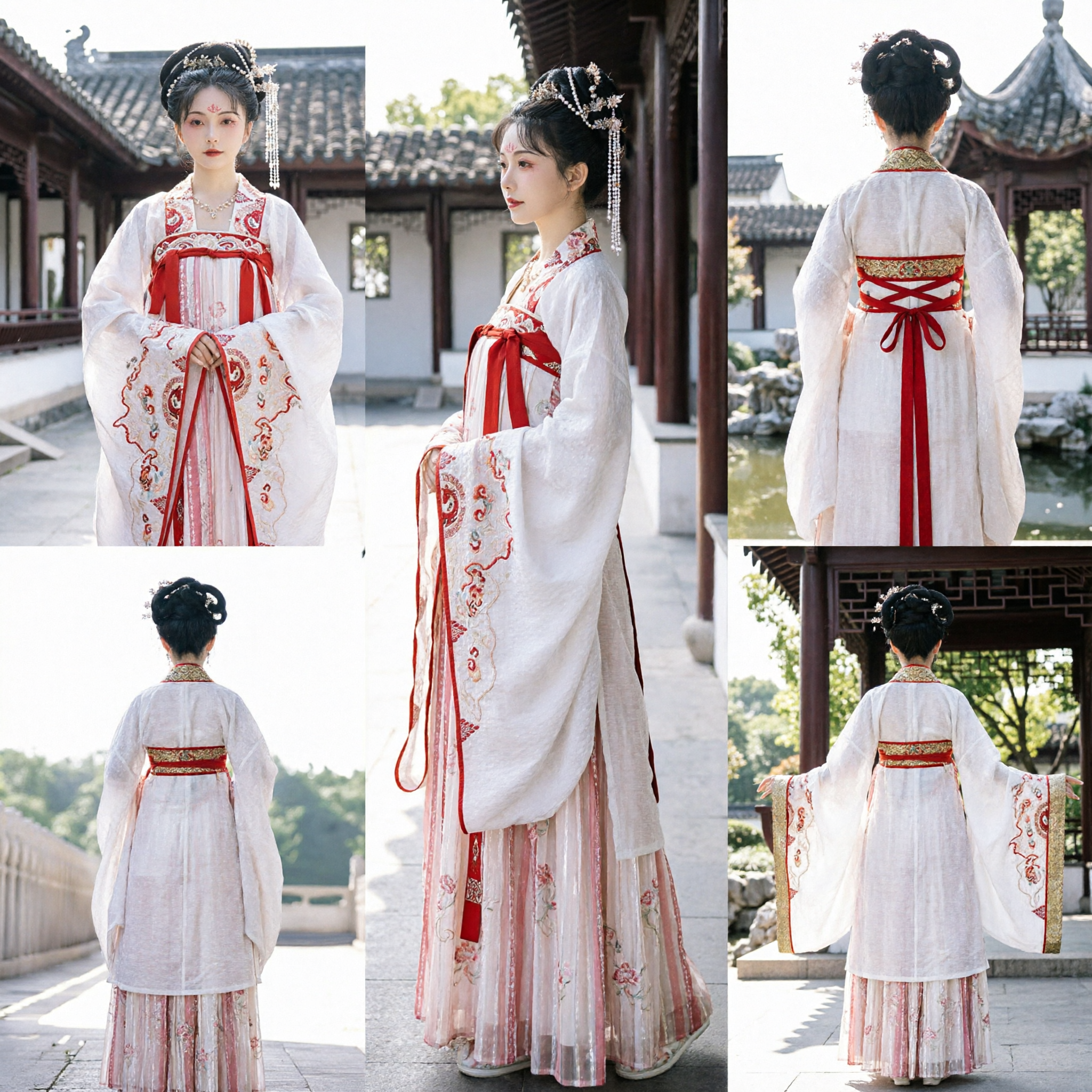 Hanfu de la dynastie Tang traditionnel chinois, Qixiong Ruqun brodé blanc et rouge, costume princesse pour femmes - Asian Costume