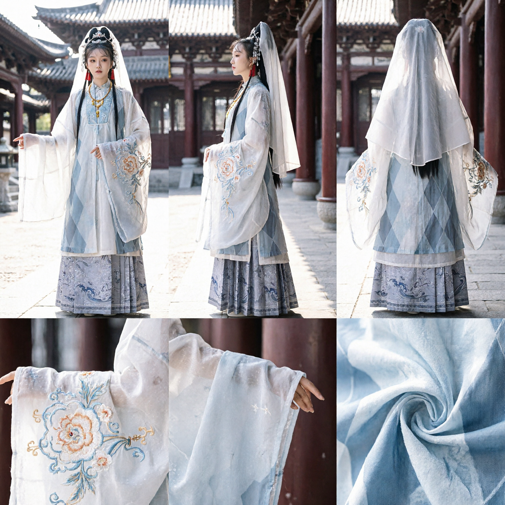 Costume Hanfu traditionnel chinois bleu et blanc pour femmes - Robe de fée ancienne pour photographie et cosplay - Asian Costume
