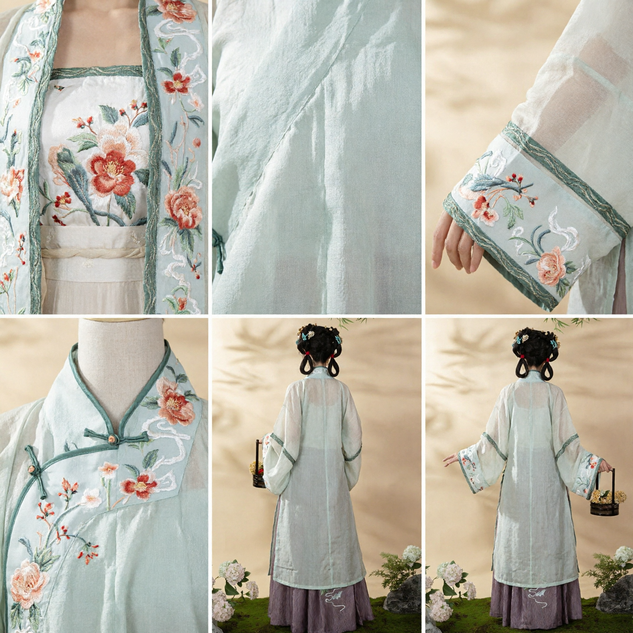 Elegancki tradycyjny chiński strój Hanfu, haftowana kwiatami szata i zestaw z fioletową spódnicą dla kobiet, starożytna suknia sceniczna - Asian Costume