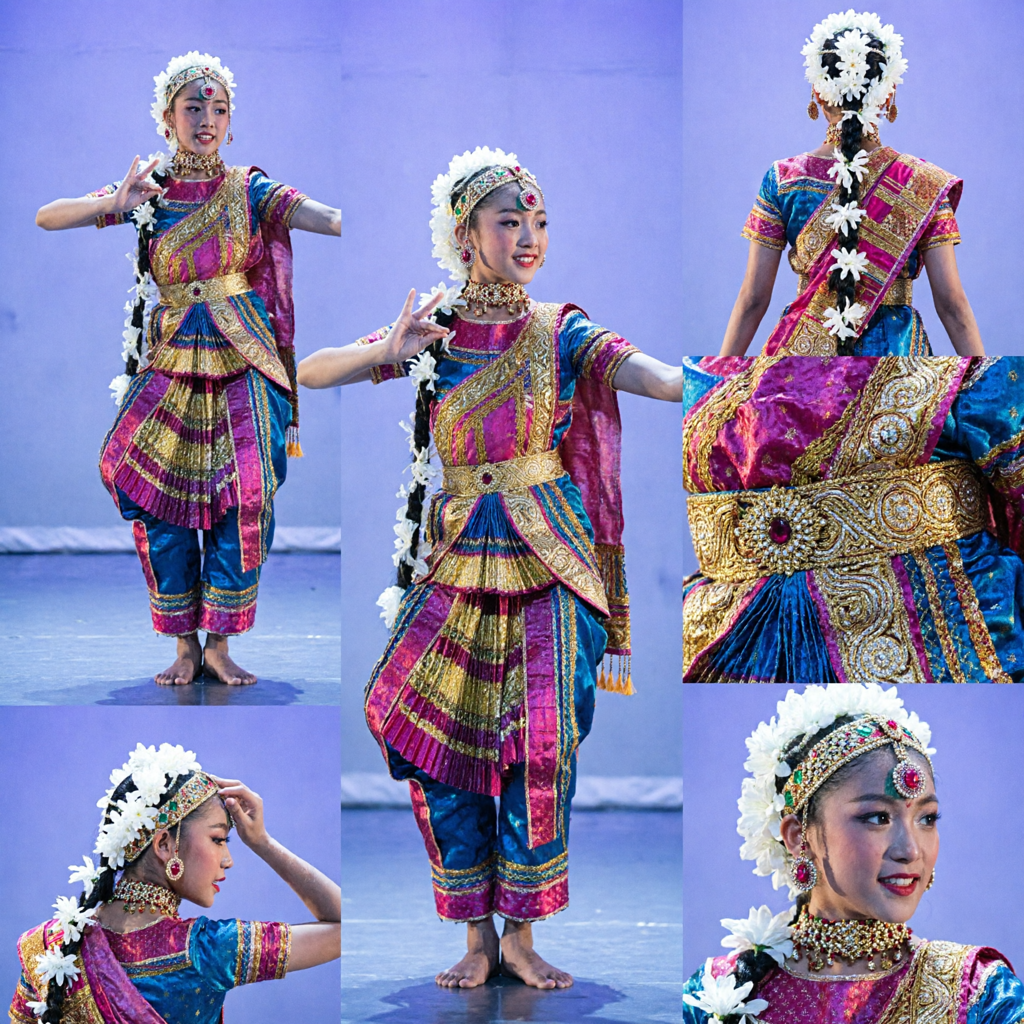 زي الرقص الشعبي الصيني التقليدي - فستان أداء مسرحي ملون مع غطاء رأس للنساء - Asian Costume