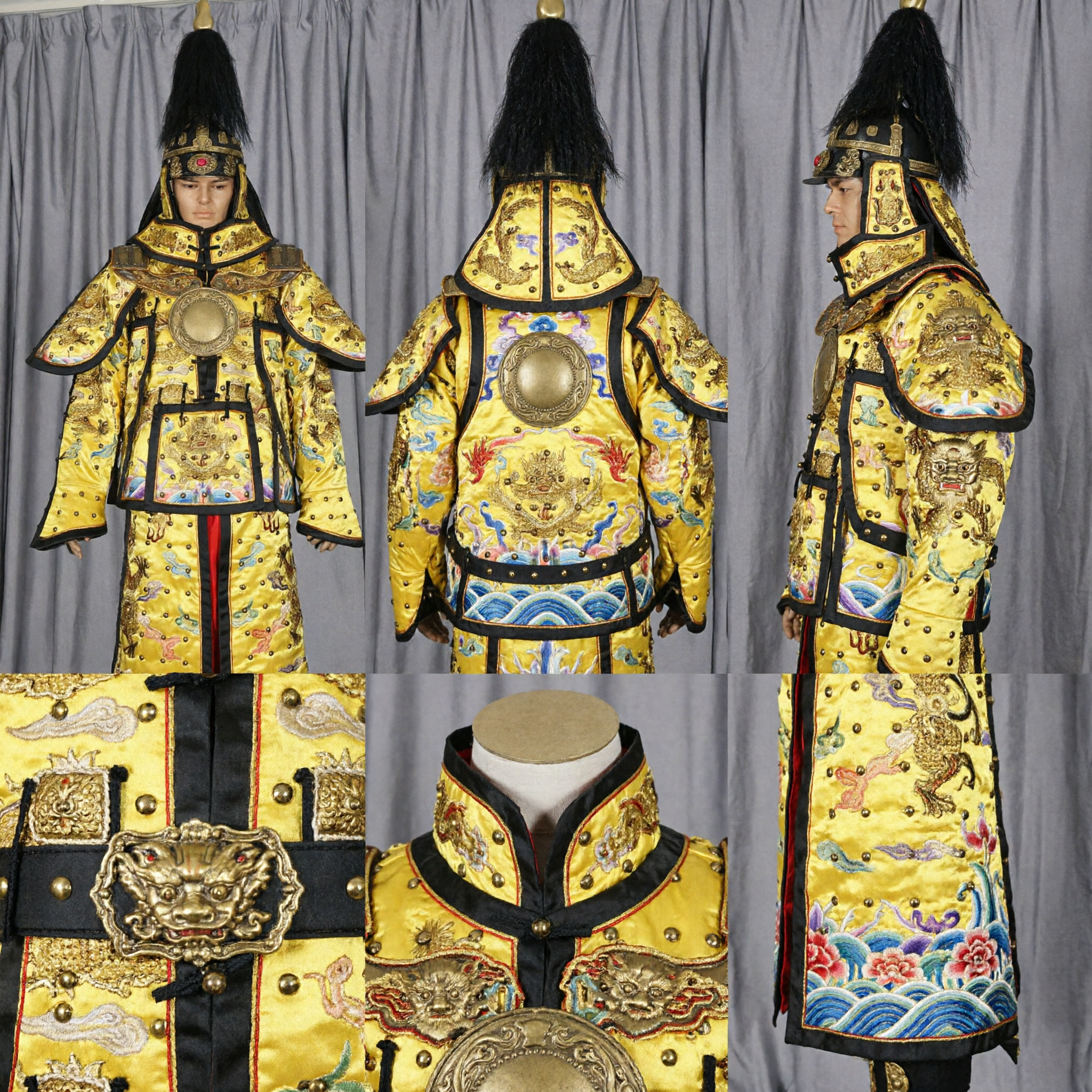 زي الجنرال الصيني التقليدي القديم للرجال - درع التنين الأصفر (مجموعة كاملة مع الخوذة) للكوزبلاي - Asian Costume
