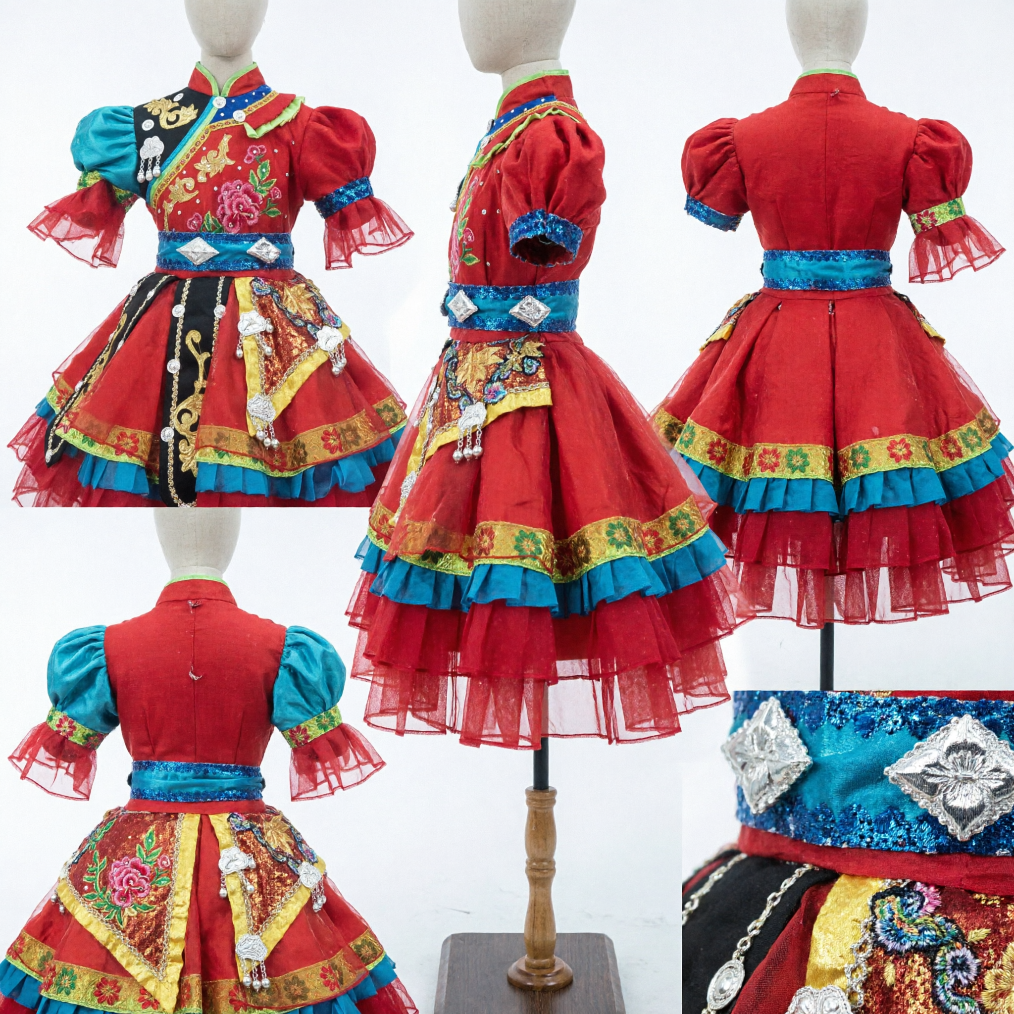 Vibrante Traje de Danza de Minoría Étnica China Rojo Vestido para Actuaciones en Escenario de la Nacionalidad Yi Bordado para Mujeres - Asian Costume