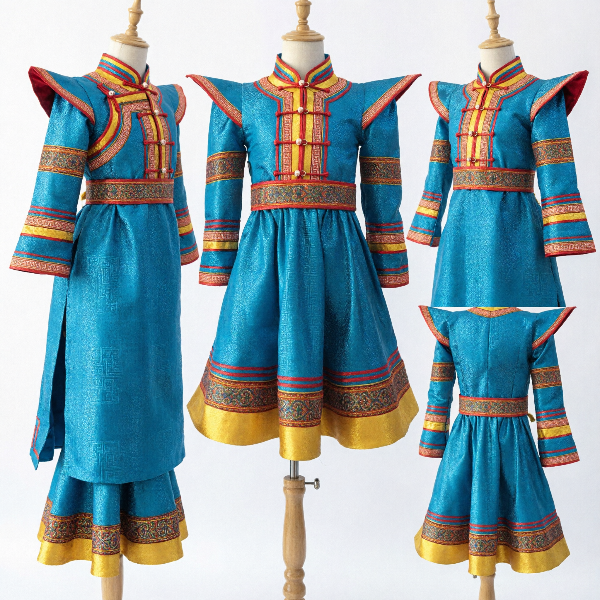 Costume de danse bleu traditionnel mongol, robe de spectacle folklorique ethnique pour femmes et filles pour festivals - Asian Costume