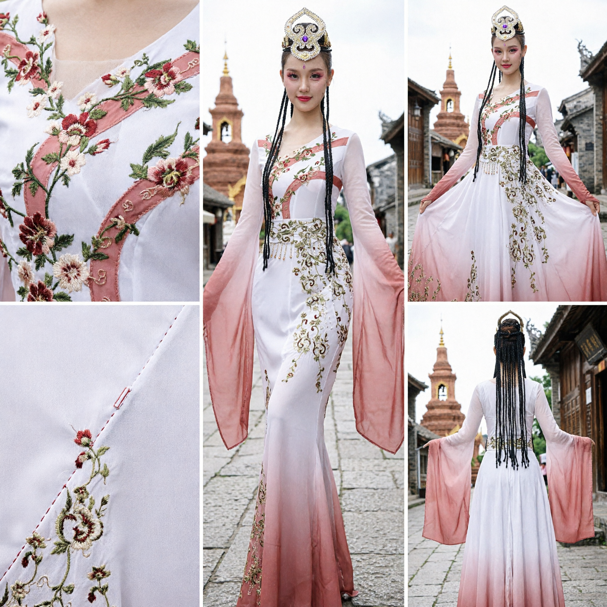 Traditioneel Chinese Klassieke Danskostuum Vrouwen Gradient Geborduurde Watermouw Jurk voor Podium Optreden - Asian Costume