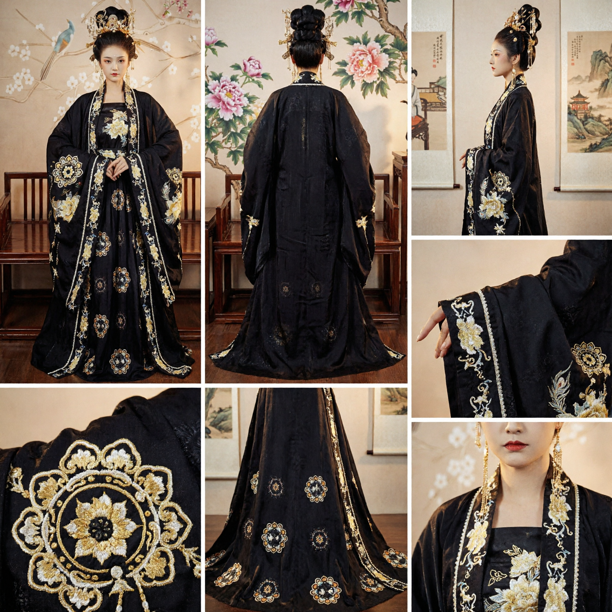 Costume de princesse de la dynastie Tang Hanfu traditionnel chinois noir, robe ancienne de dame du palais brodée pour femmes - Asian Costume