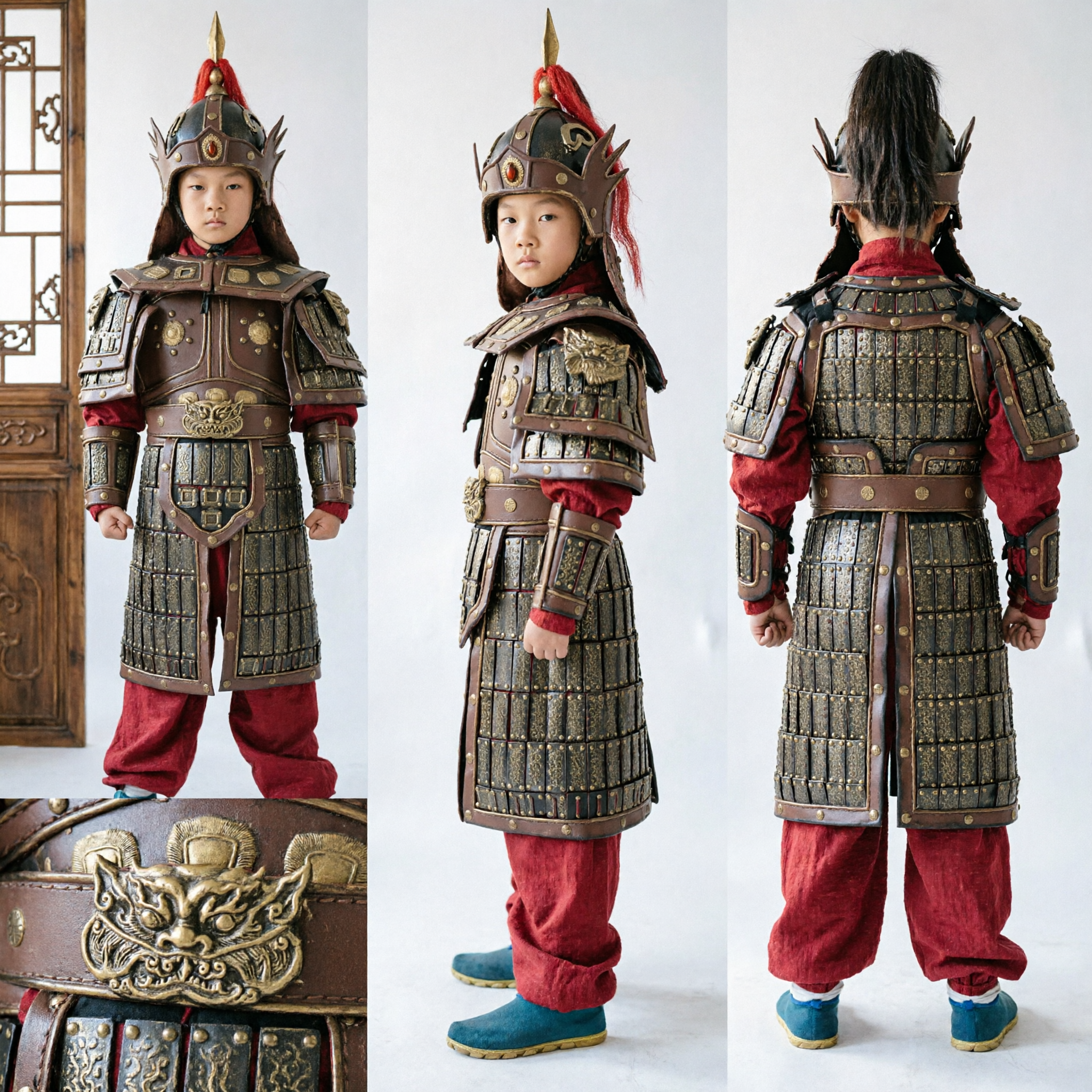 Traje de Armadura de General Antiguo Chino para Niños, Atuendo Tradicional de Guerrero Caballero para Cosplay - Asian Costume