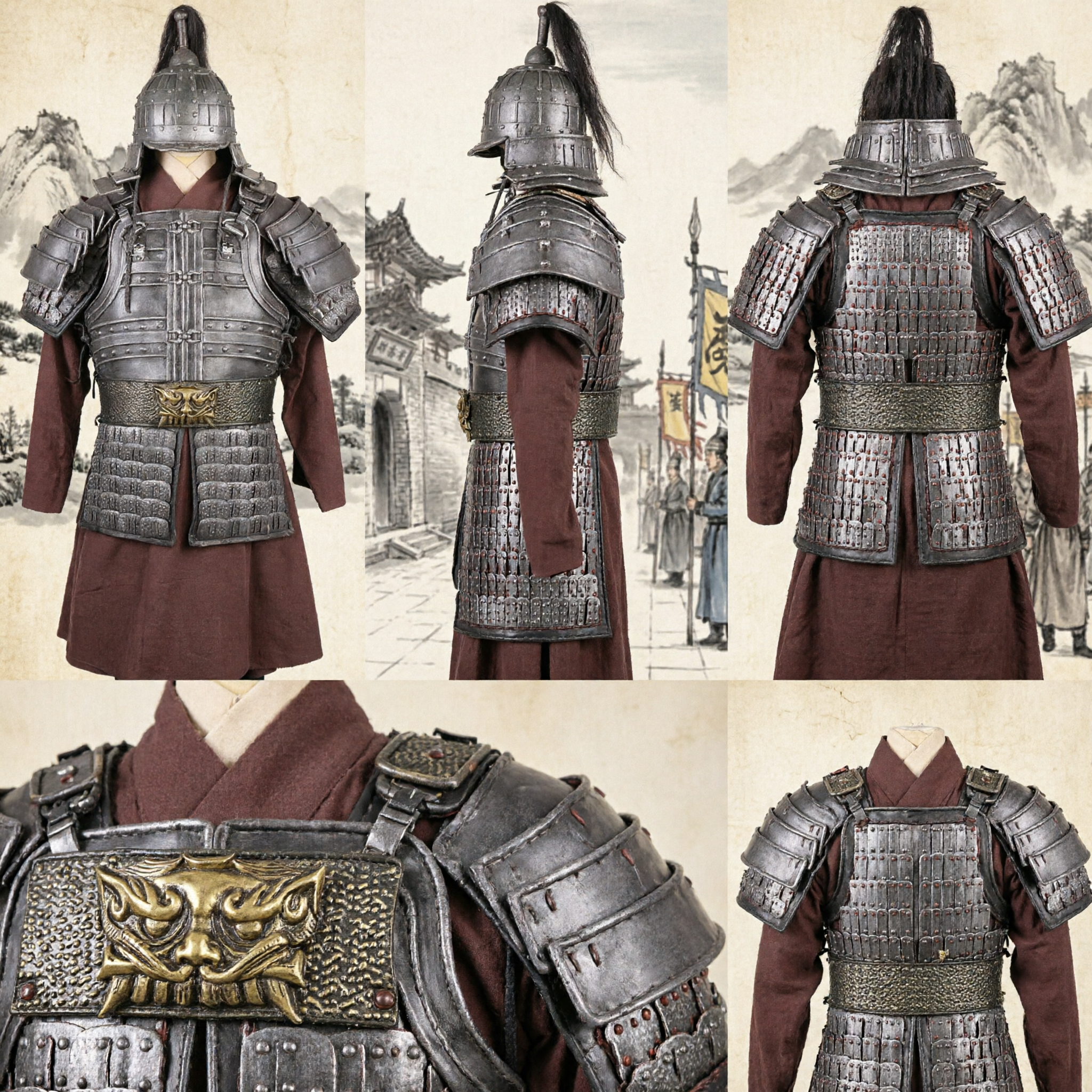 Antikes Chinesisches General-Rüstung Cosplay-Kostüm Set mit Helm für Männer Historische Nachstellung und Bühnenauftritt - Asian Costume