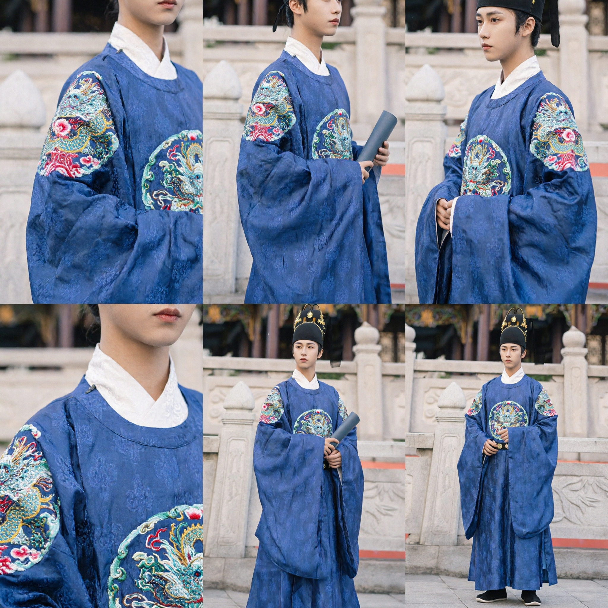 Robe officielle bleue de la dynastie Ming chinoise ancienne - Hanfu brodé costume traditionnel pour hommes pour cosplay - Asian Costume