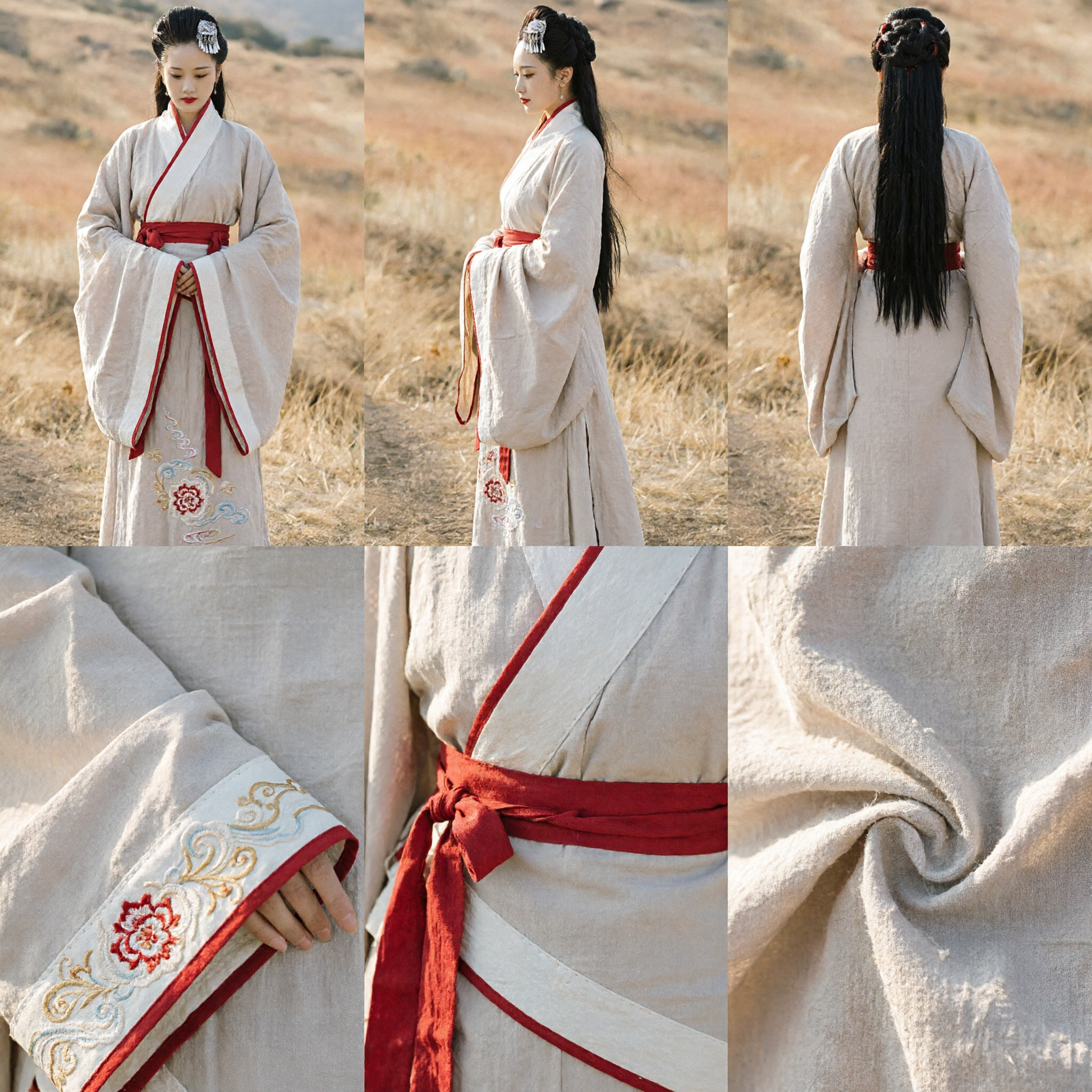 Ropa Tradicional Hanfu Chino, Traje Antiguo para Mujer con Túnica Blanca y Faja Roja para Cosplay y Fotografía - Asian Costume