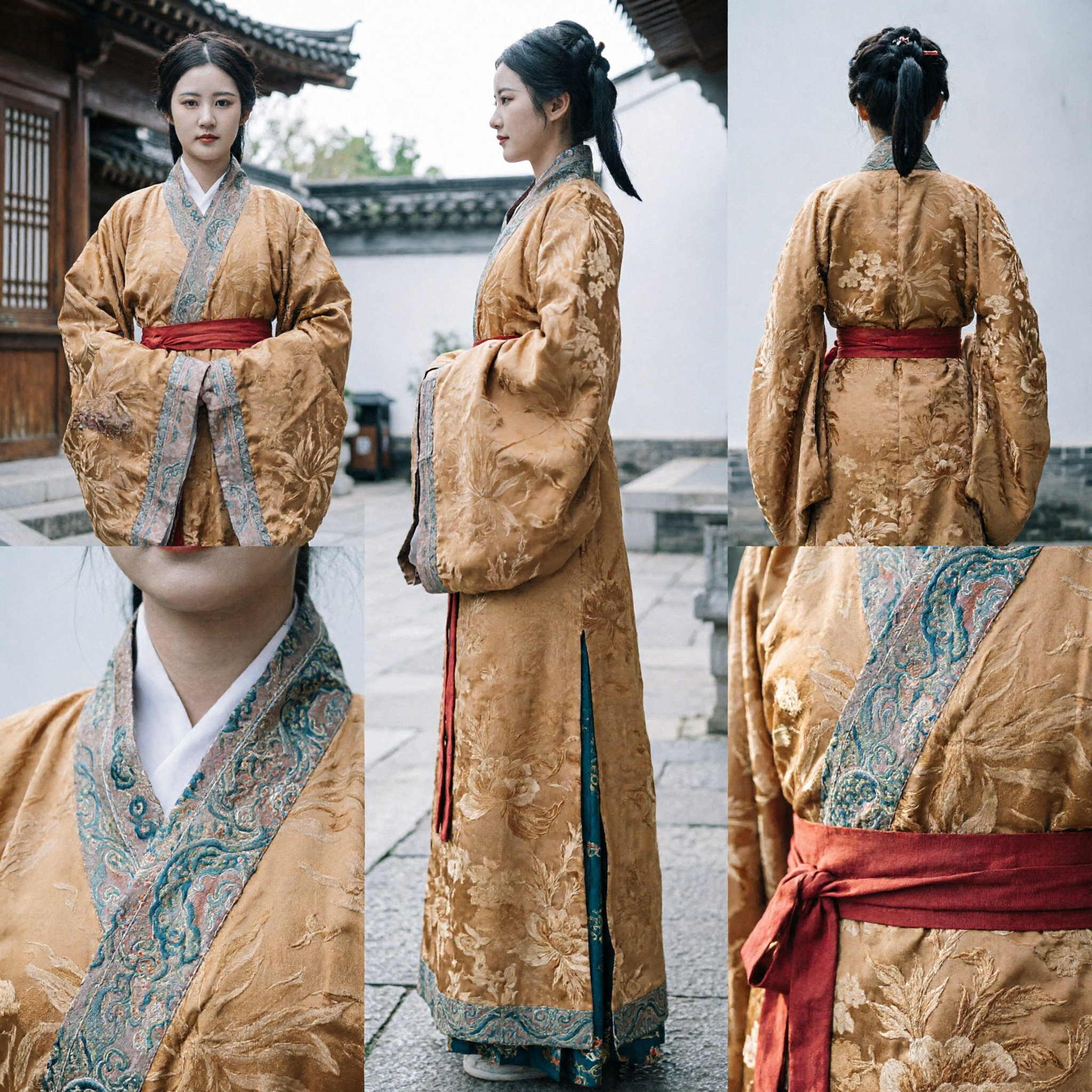 Robe Hanfu traditionnelle chinoise en brocart jaune, costume de dynastie ancienne pour femmes, pour cosplay historique et photographie - Asian Costume