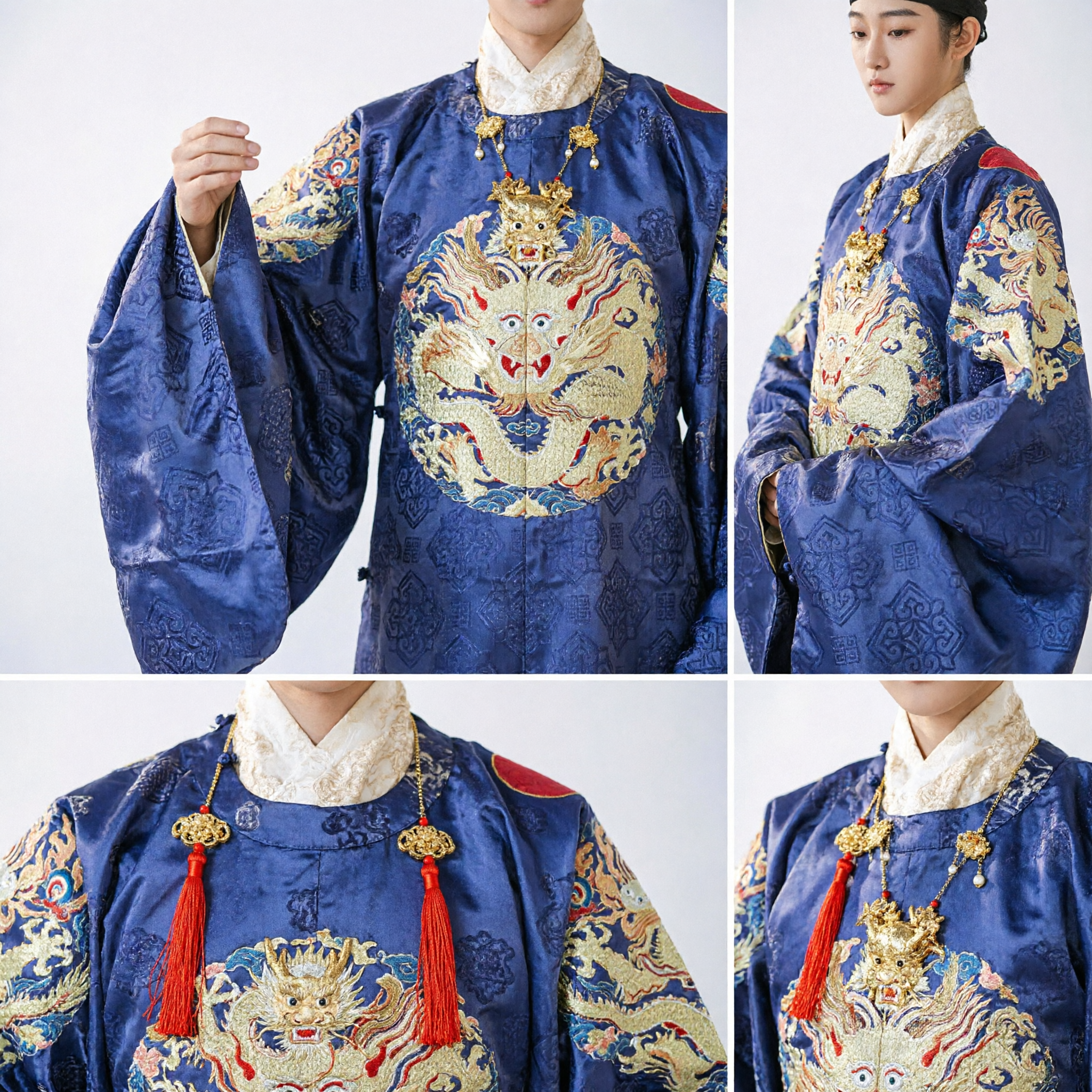 Veste Blu con Drago della Dinastia Ming, Hanfu Tradizionale Cinese da Principe Antico per Uomini per Matrimoni e Spettacoli - Asian Costume