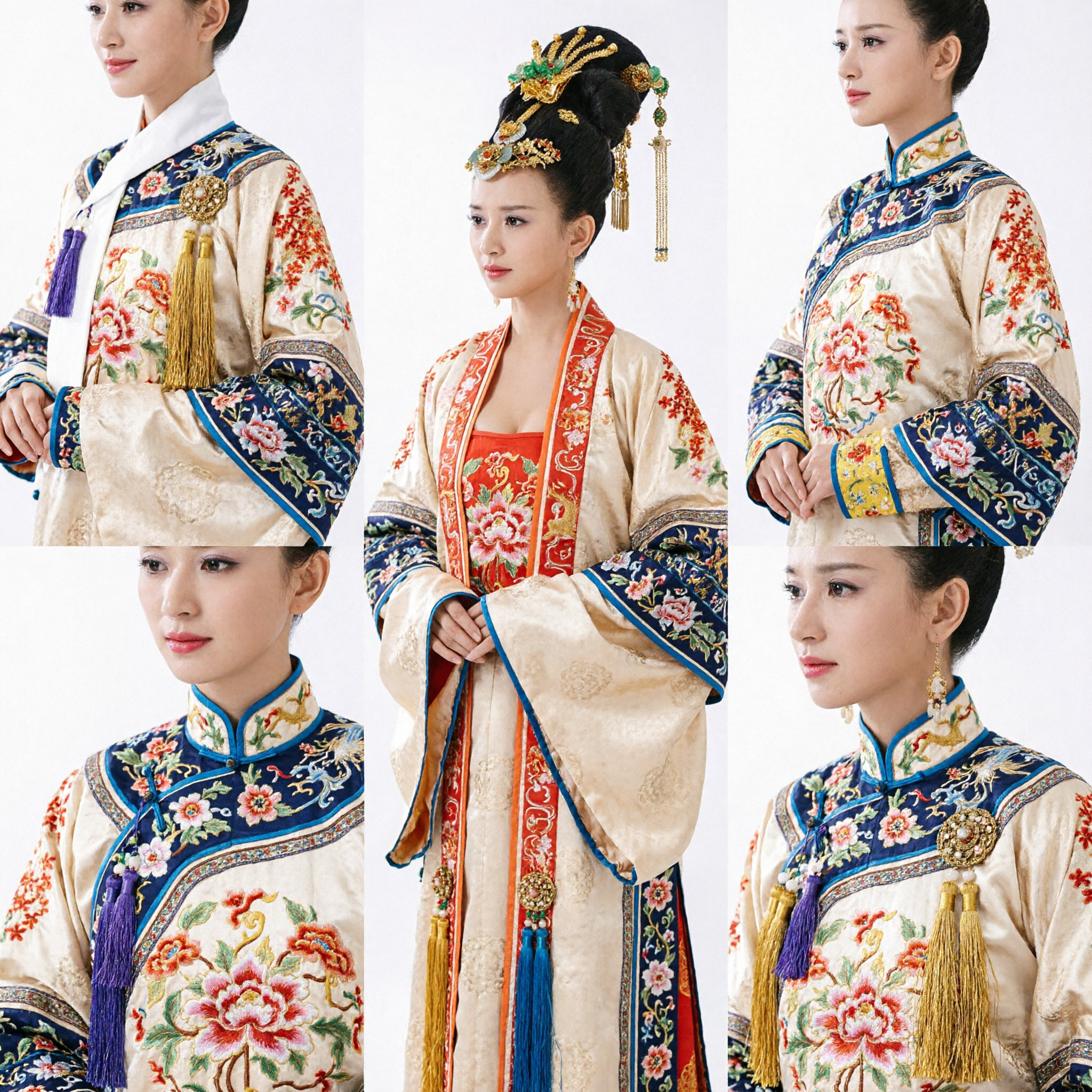 مجموعة شعر مستعار الإمبراطورة من عصر تانغ الصيني القديم مع دبابيس ذهبية وحليّ من اليشم لزي الهانفو - Asian Costume