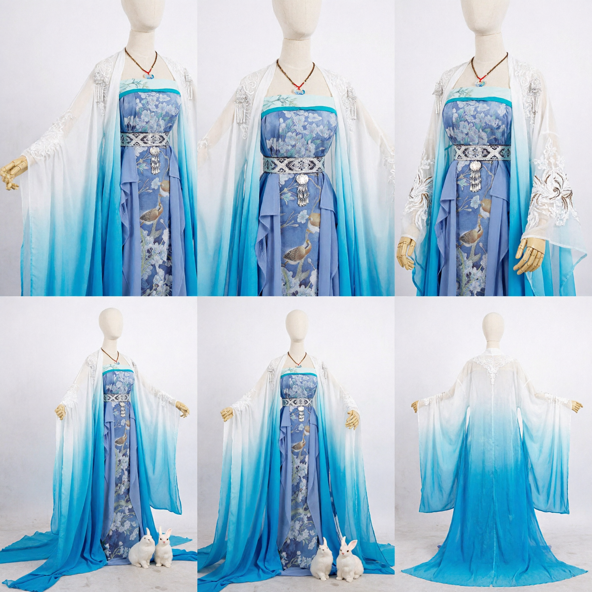 Elegante Vestido Antigo Tradicional Chinês Hanfu em Gradiente Azul, Traje de Fada para Performance de Cosplay Feminino - Asian Costume