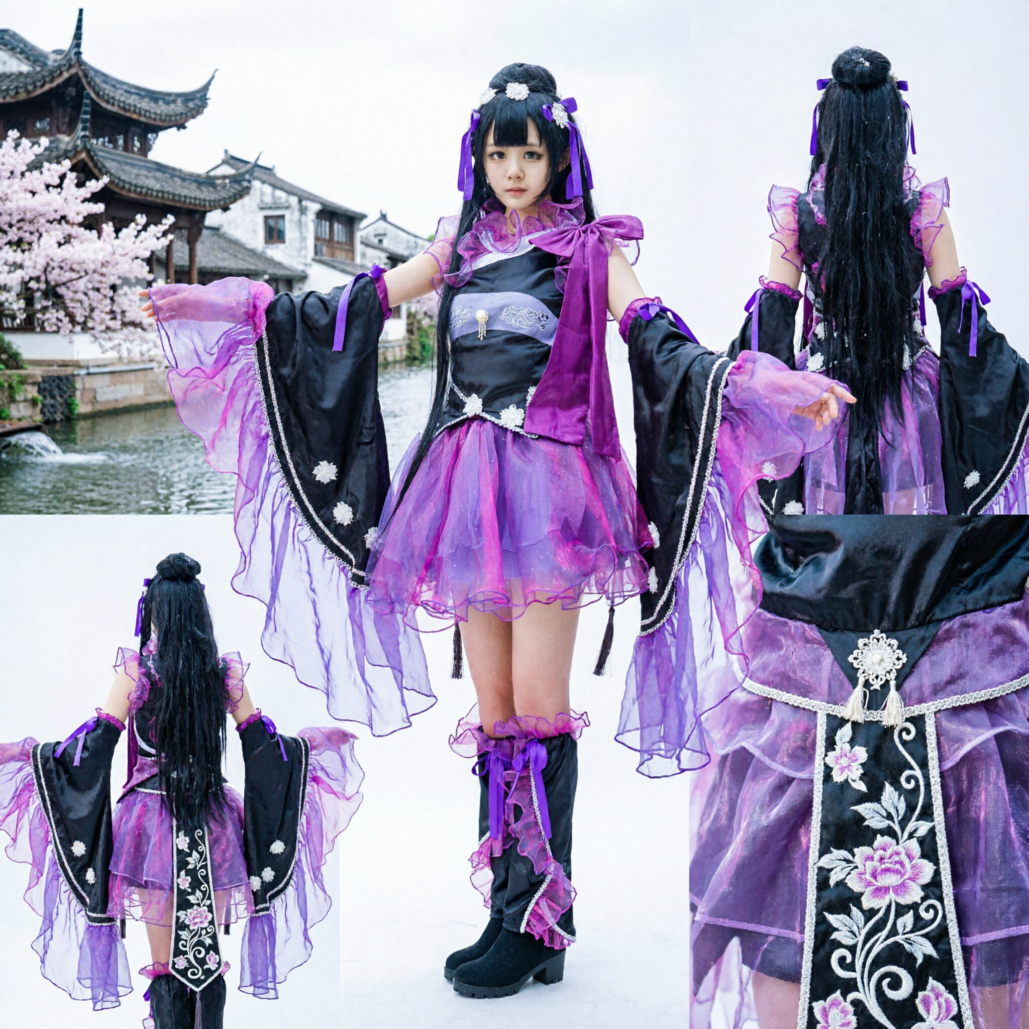 Women's Purple and Black Ancient Chinese Fairy Hanfu Costume Cosplay Dress for Performance Party - Asian Costume